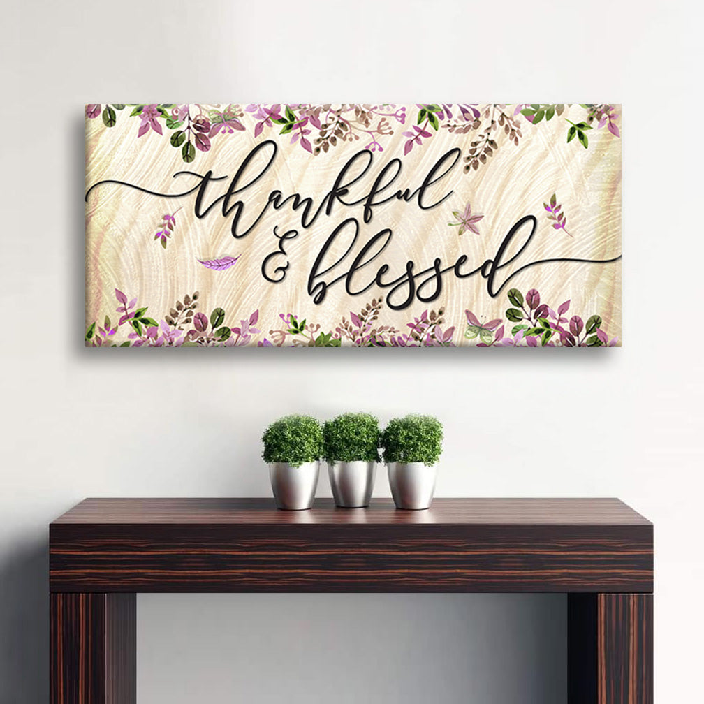 High - Quality Christian Wall Art: Thankful & Blessed V2 with Wood Frame for Easy Hanging