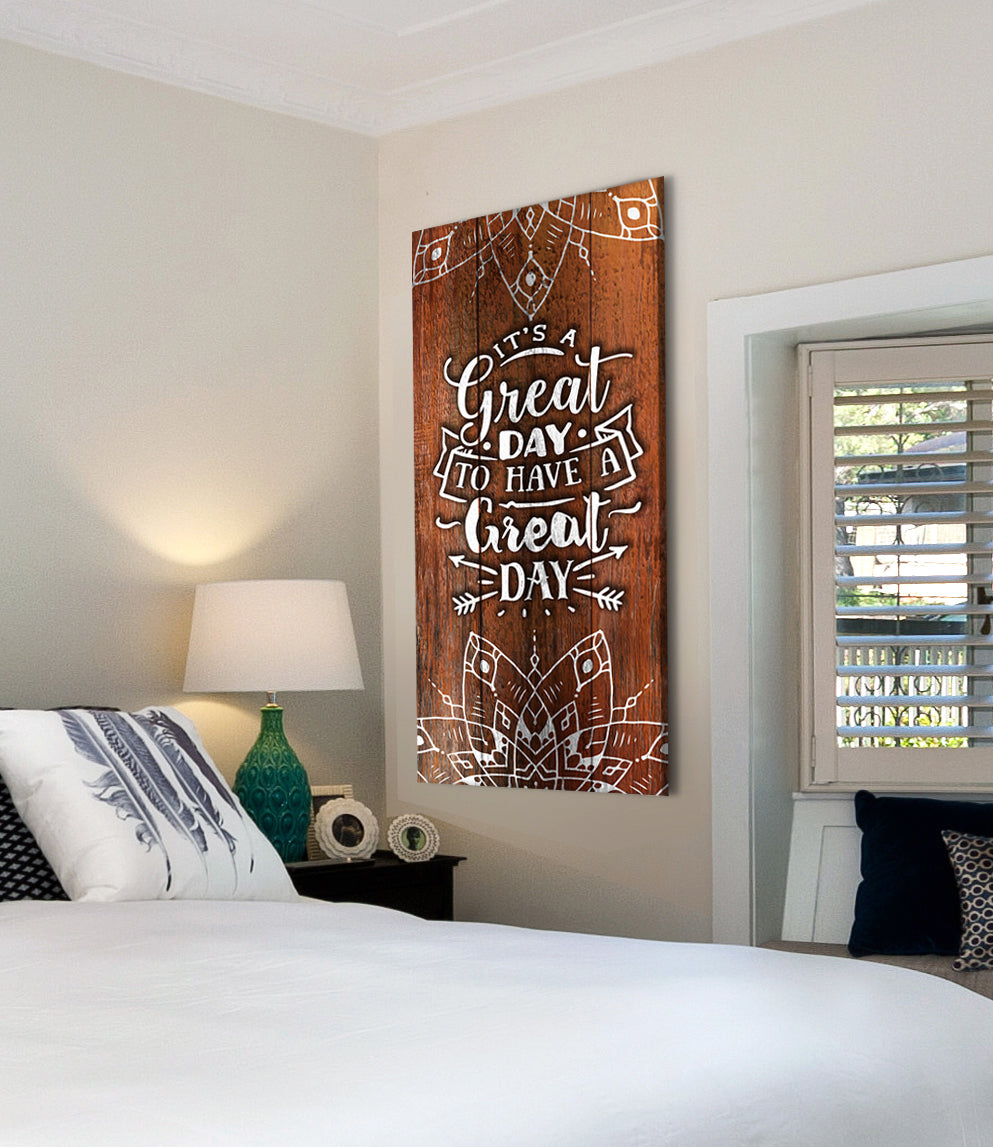 Boho Home Wall Art: 'It's a Great Day' - Wood Frame, Ready to Hang! Buy 2, Save 20%
