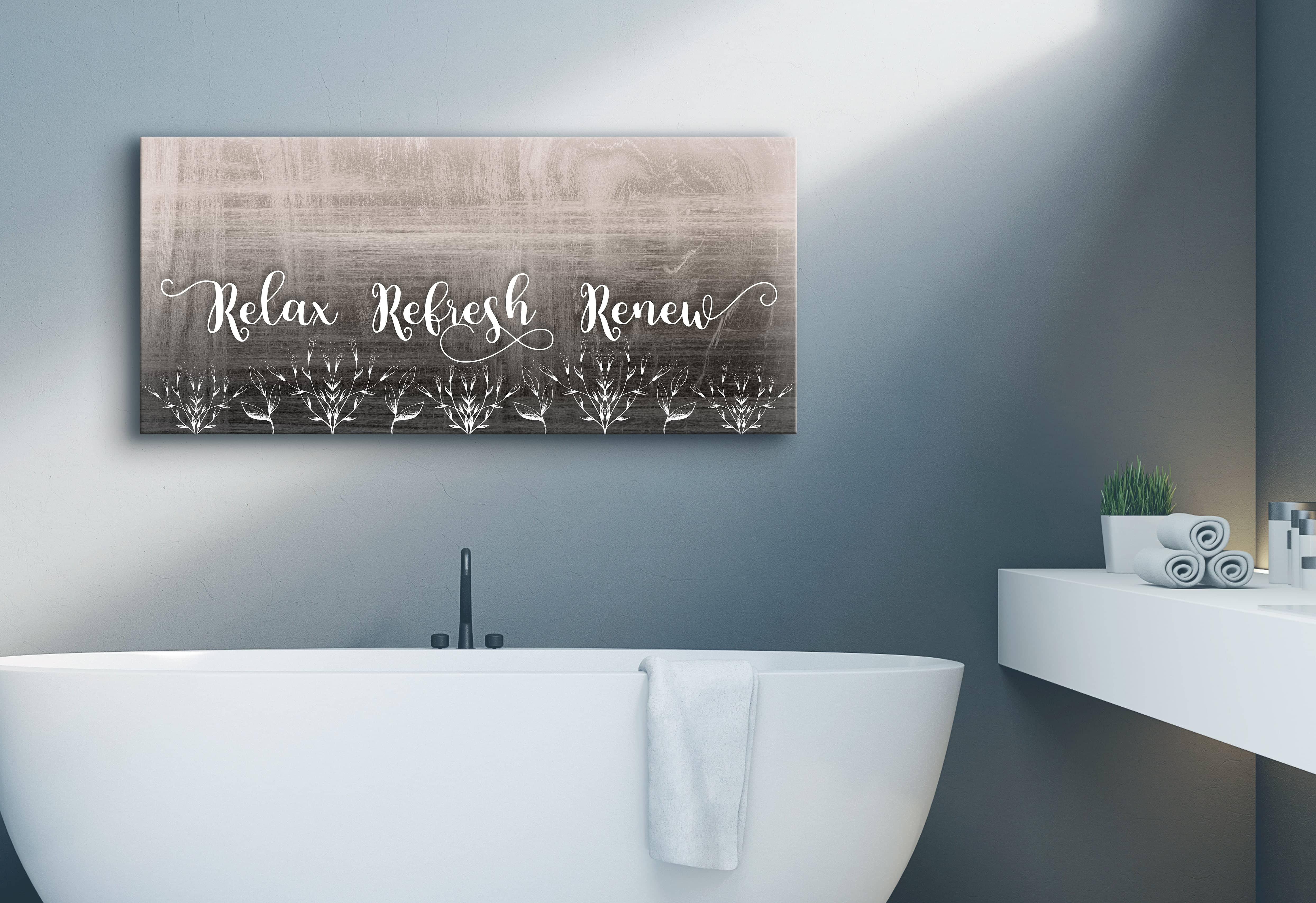 Ready-to-Hang Bathroom Wall Art: Relax, Refresh, Renew (Wood Frame) - Buy 2 Save 20%