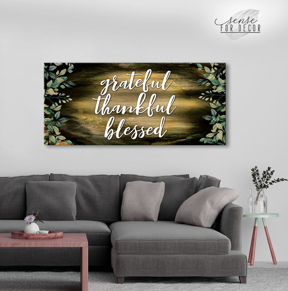 High - Quality Christian Wall Art: Grateful Thankful Blessed V15 with Wood Frame, Ready to Hang