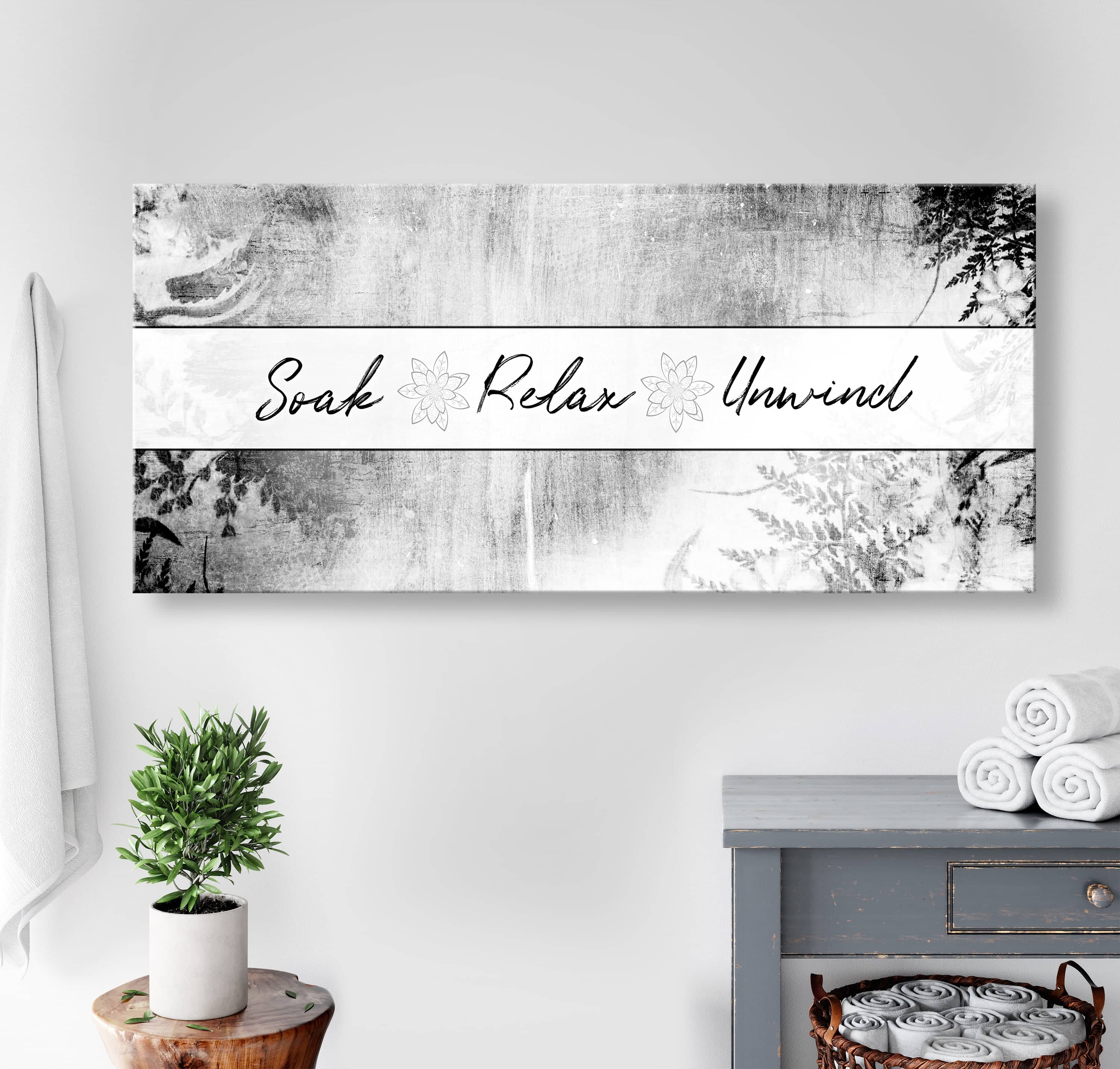 Ready-to-Hang Wood Frame Bathroom Wall Art: Relax and Unwind! BUY 2 GET 20% OFF