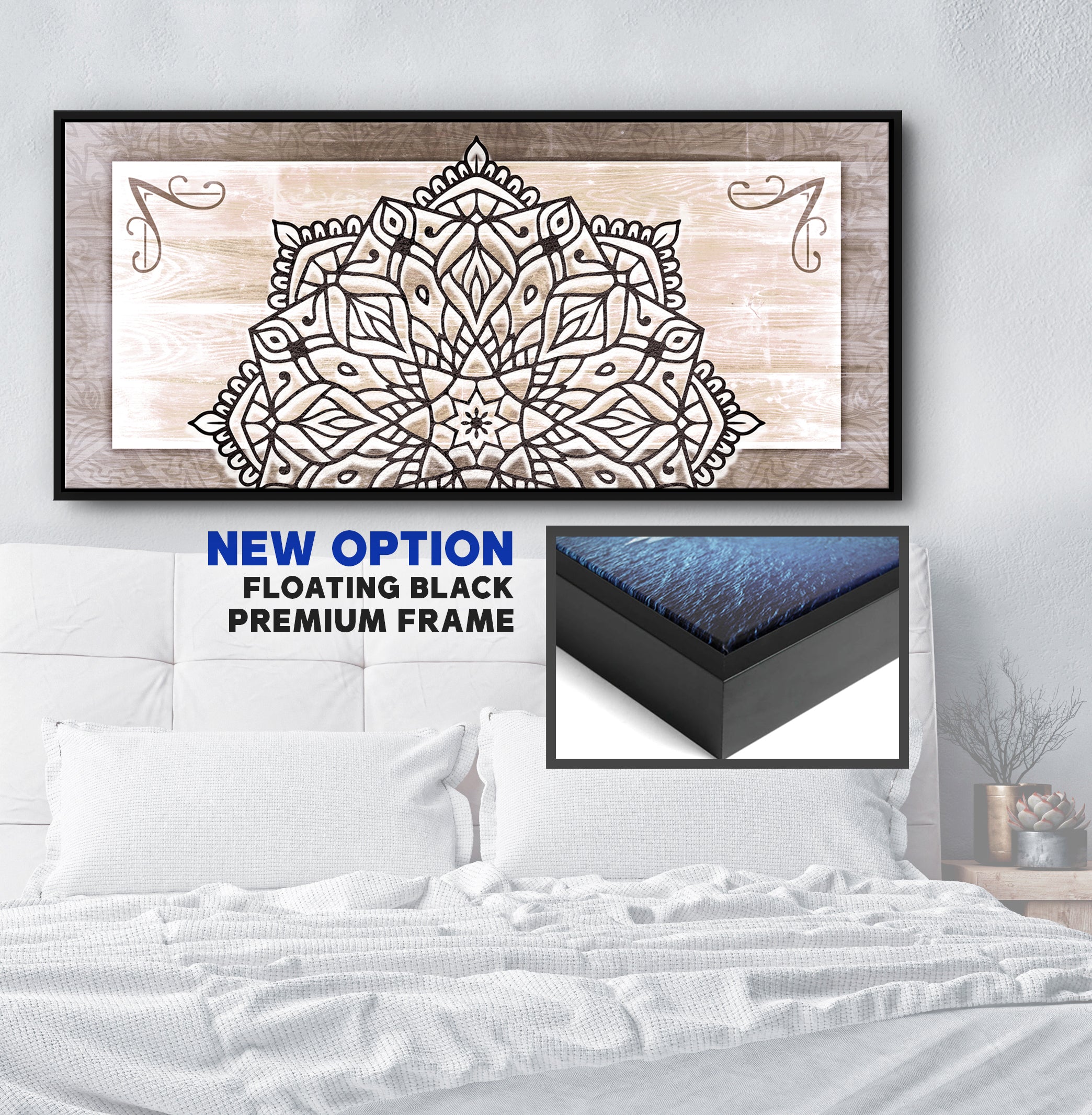 Exclusive Boho Mandala Wall Art V5 with Wood Frame - Ready to Hang! Buy 2, Save 20%