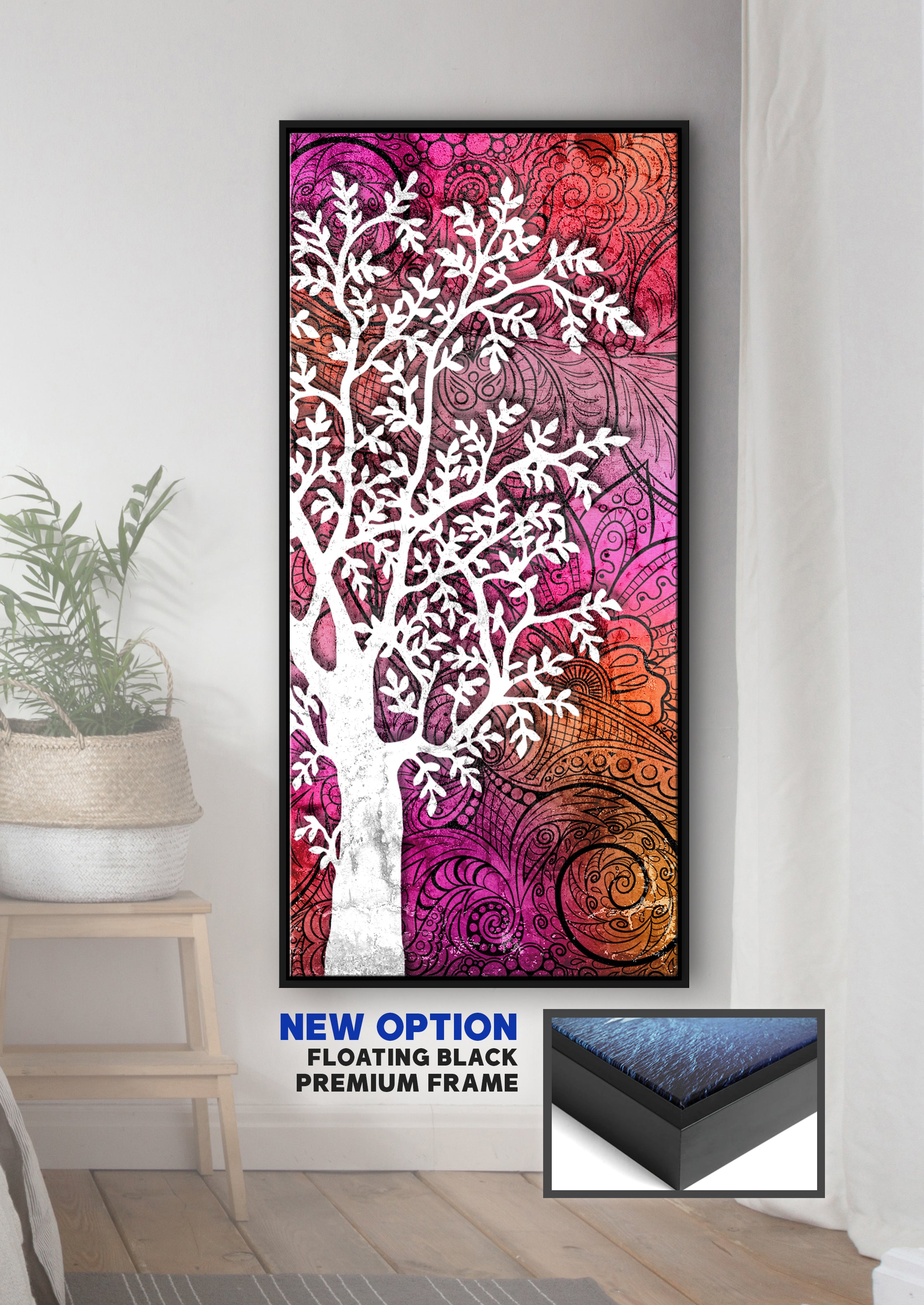 Boho Style Colorful Tree Wall Art with Wood Frame, Ready to Hang! Buy 2 Save 20%