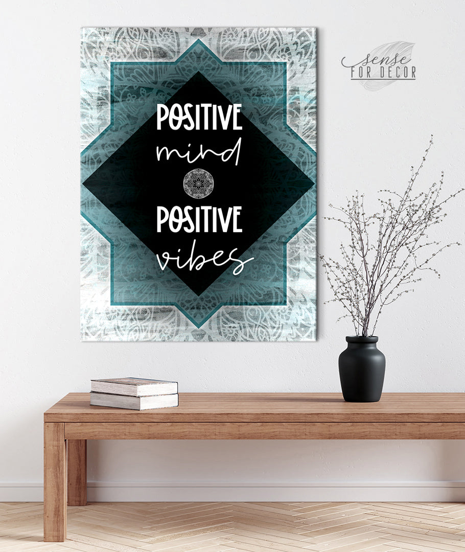 Exclusive Inspire Wall Art: Positive Mind, Positive Vibes with Wood Frame - Ready to Hang! Buy 2, Save 20%