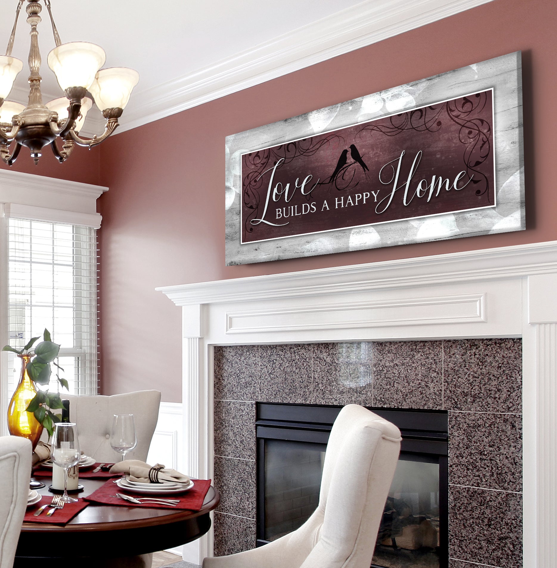 High - Quality Wood - Framed Couples Wall Art: Love Creates a Happy Home (Ready to Hang)