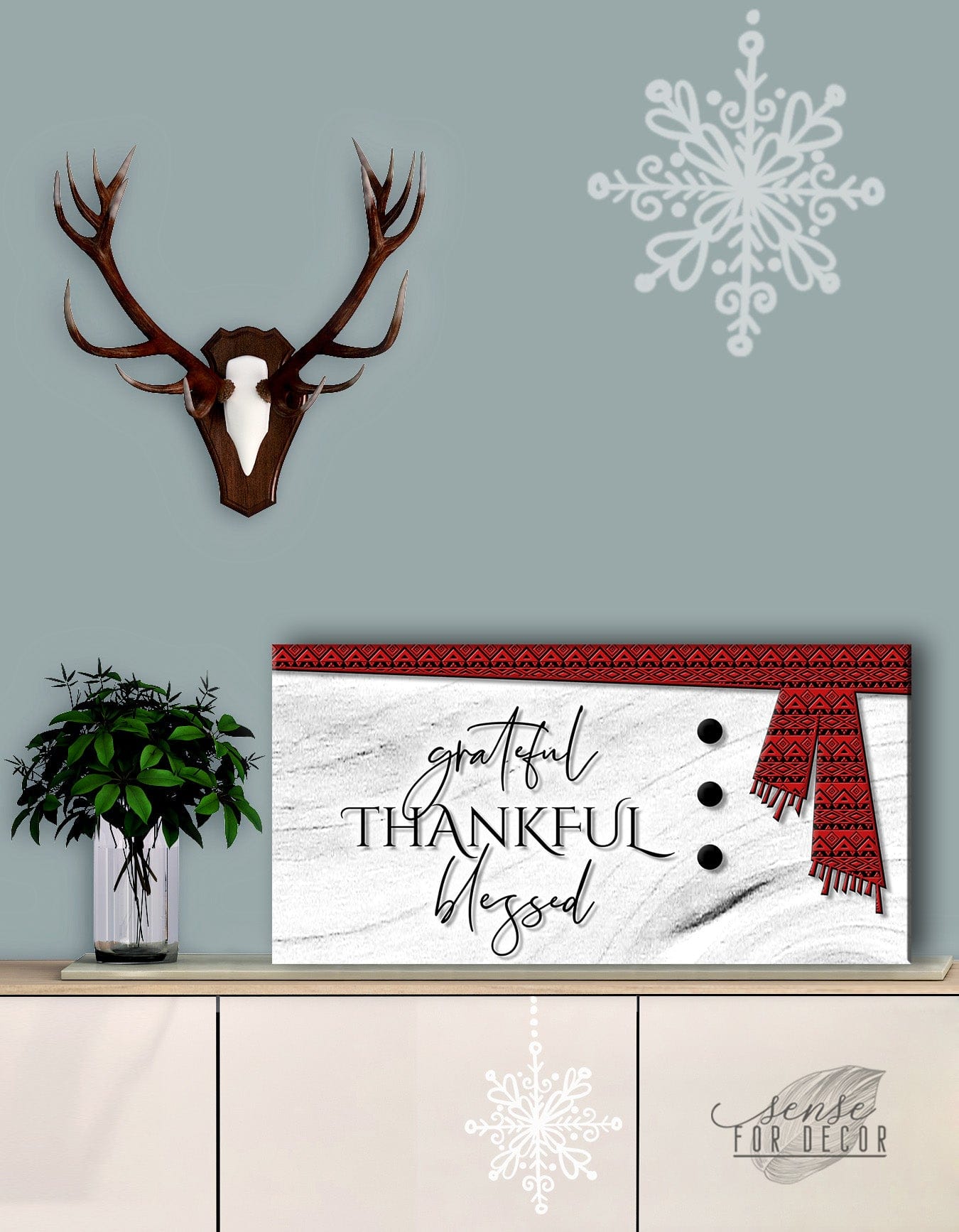 Exclusive Christian Wall Art: Grateful Thankful Blessed V16 - Wood Frame, Ready to Hang