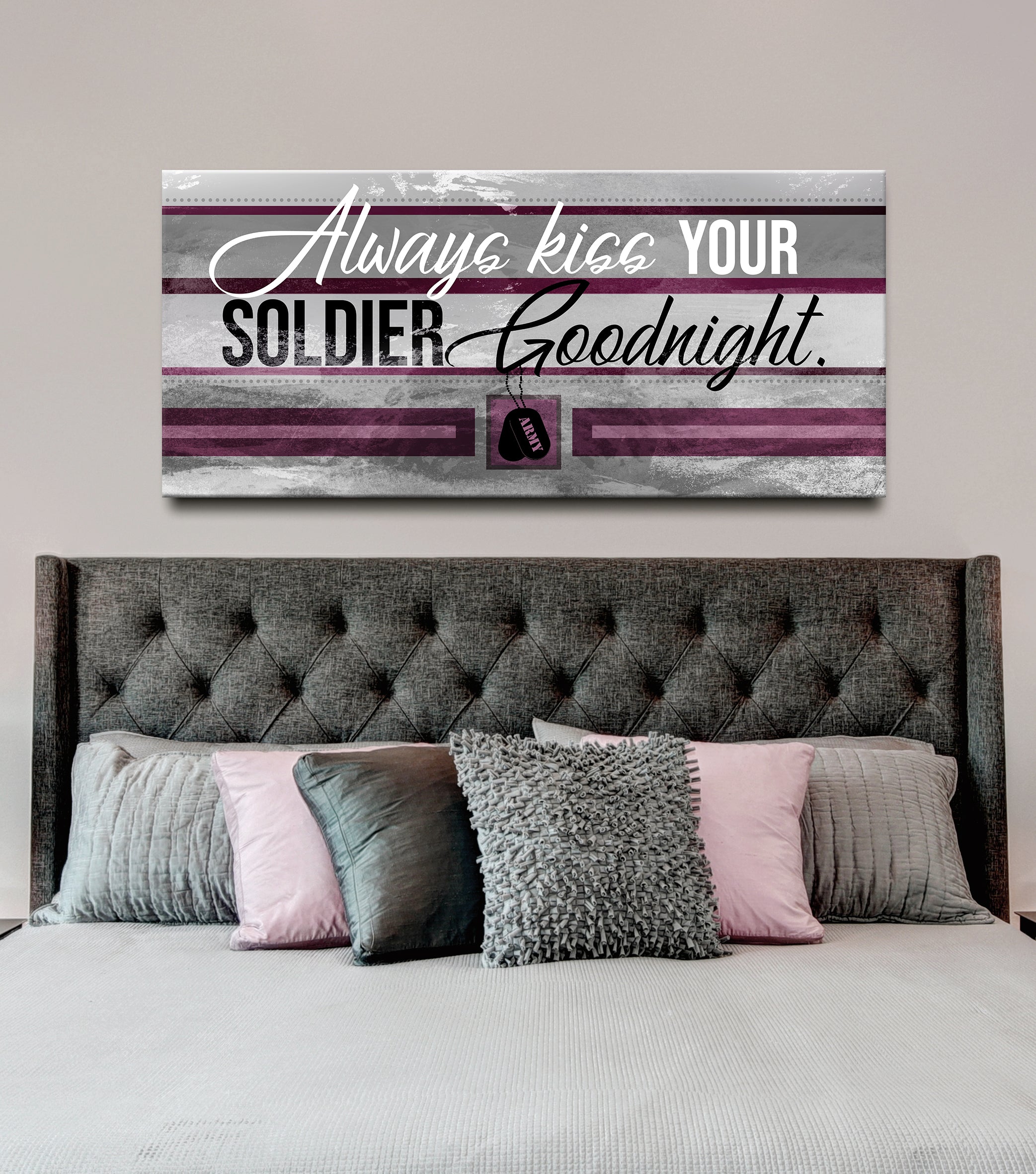High - Quality Wood - Framed Soldier Wall Art: Kiss Your Soldier Goodnight