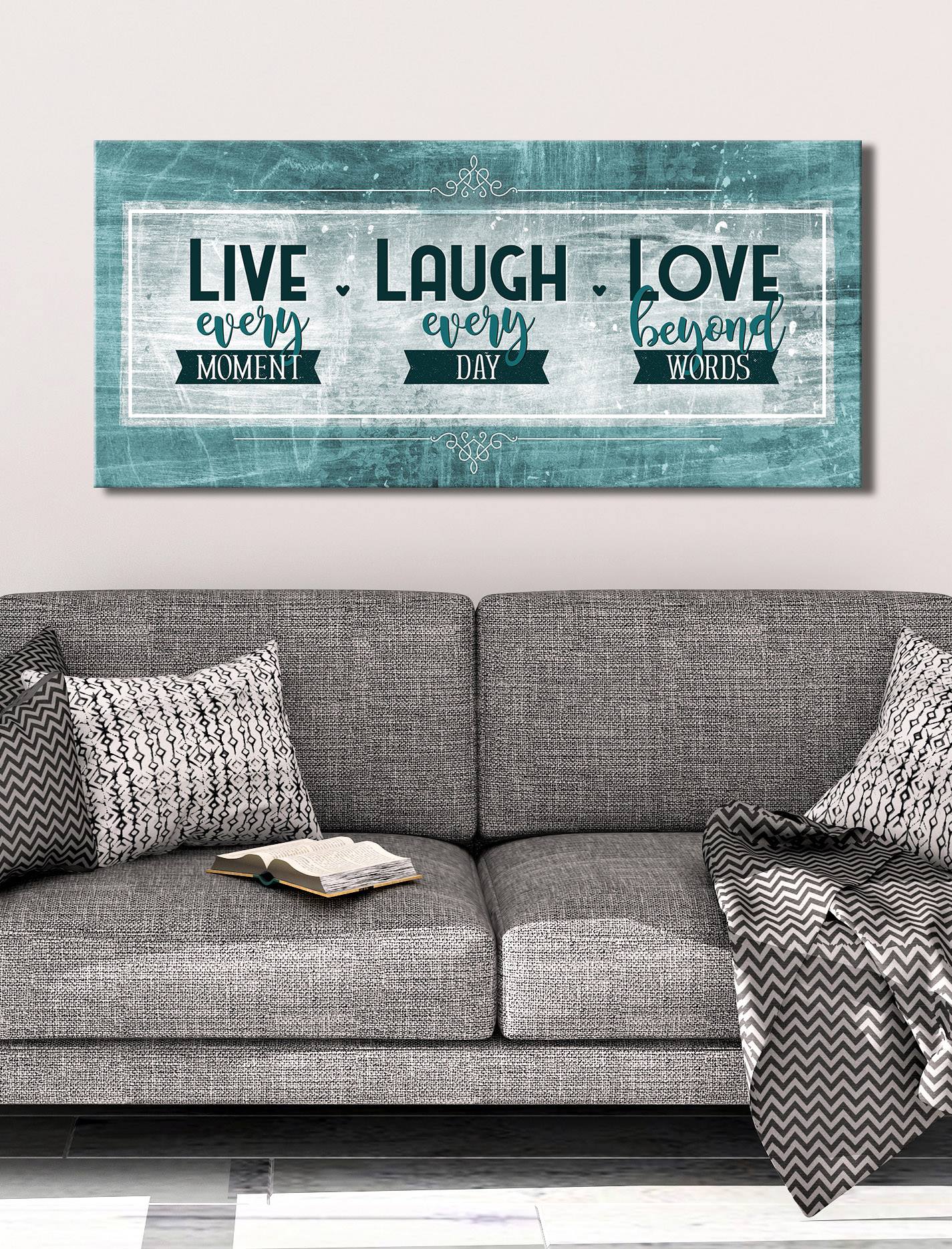Exclusive! Home Wall Art - Live Every Moment Laugh Every Day V3 (Wood Frame, Ready To Hang)