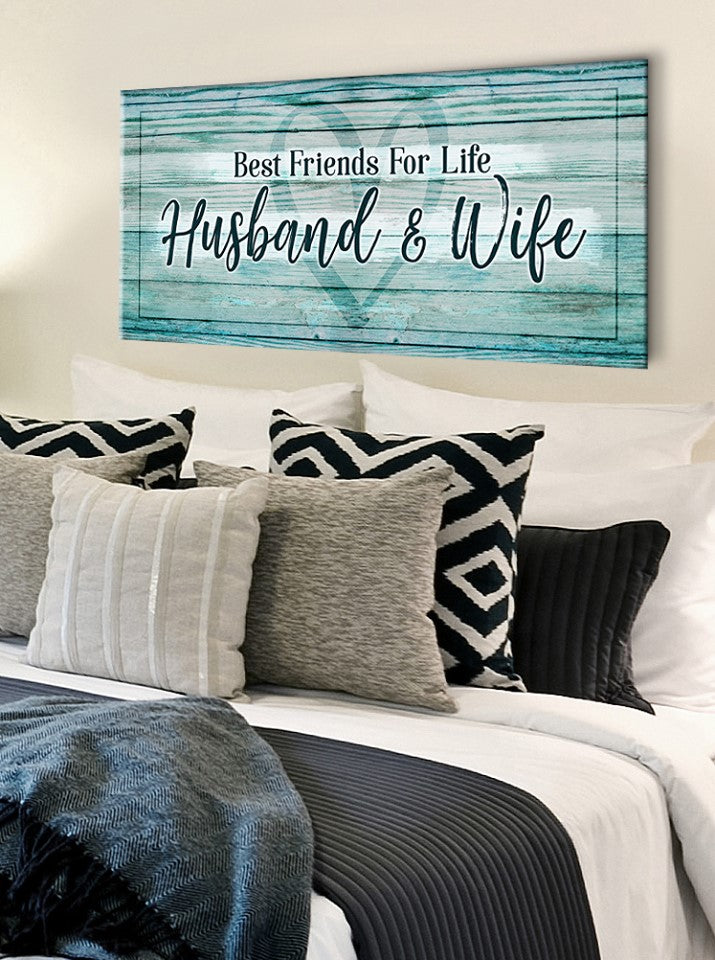 Hot Deal! Couples Wall Art - Husband & Wife Best Friends For Life V2 (Wood Frame, Ready To Hang)