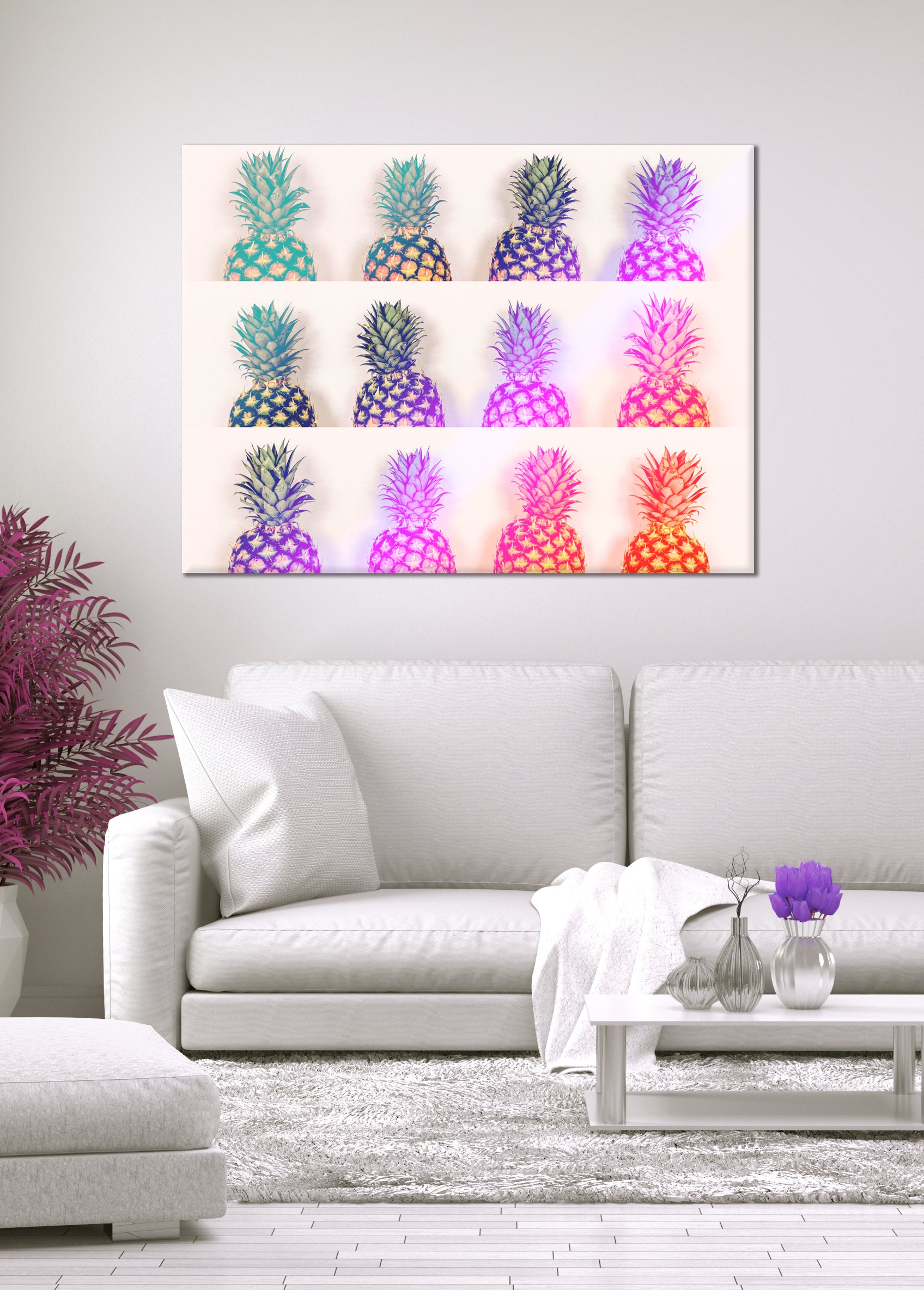 Limited-Time Offer! High-Quality Pineapple Grid Rainbow Wall Art with Wood Frame, Ready to Hang