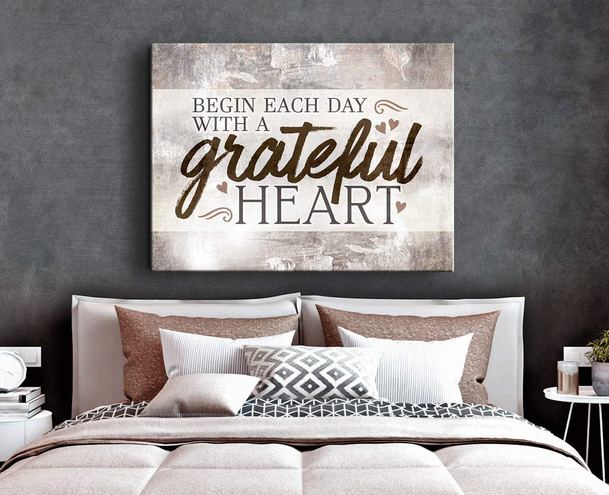 Christian Wall Art: Begin Each Day with Gratitude (Wood Frame, Ready to Hang) - Buy 2, Save 20%