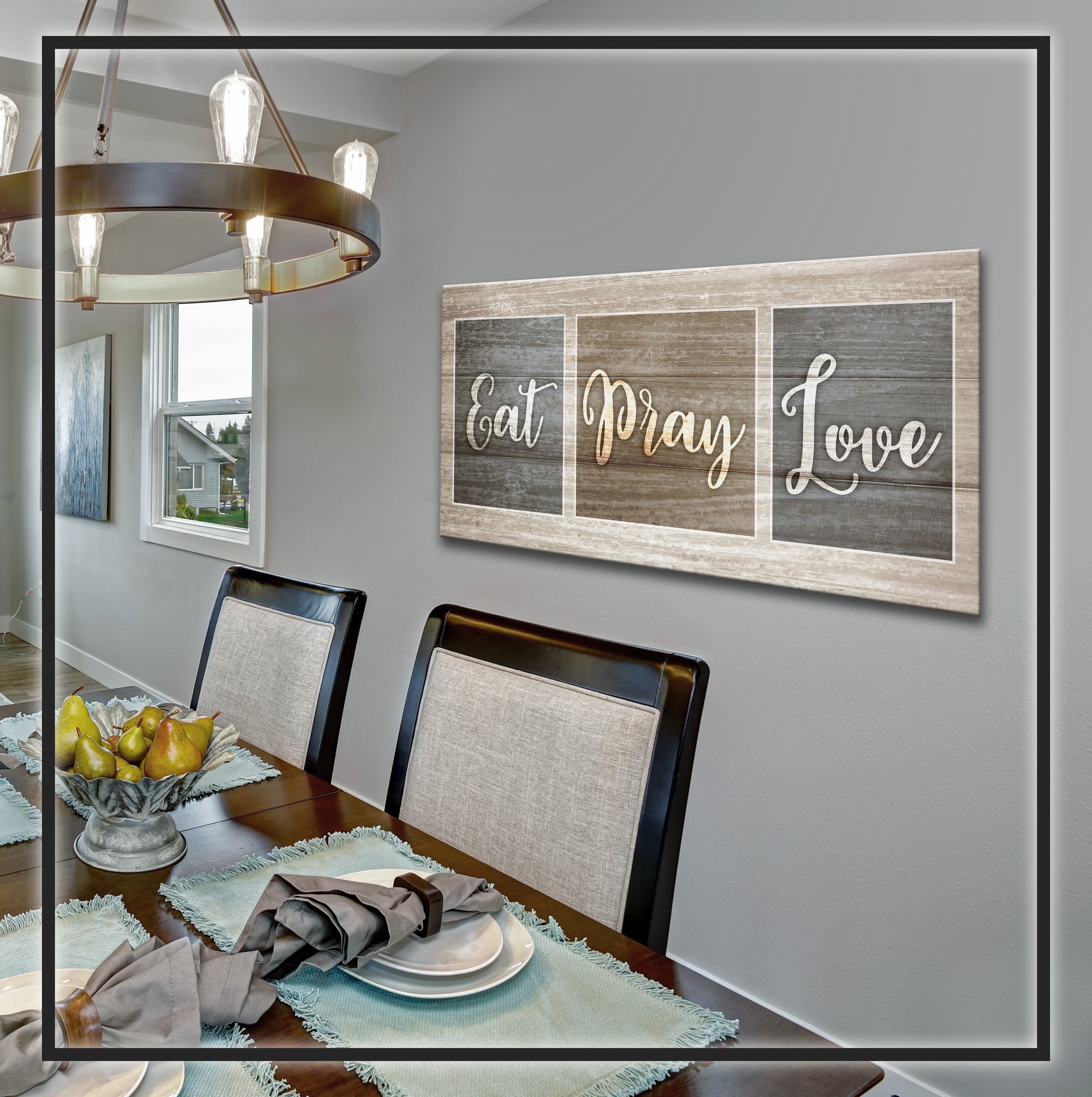 Hot Deal! Kitchen Wall Art - 'EAT PRAY LOVE' with Wood Frame, Ready to Hang