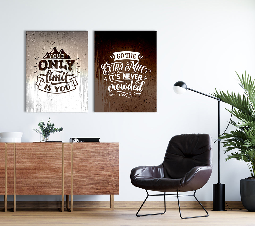 Business Wall Art Set of 2: 'Your Only Limit is You, Go the Extra Mile' (Wood Frame, Ready To Hang)