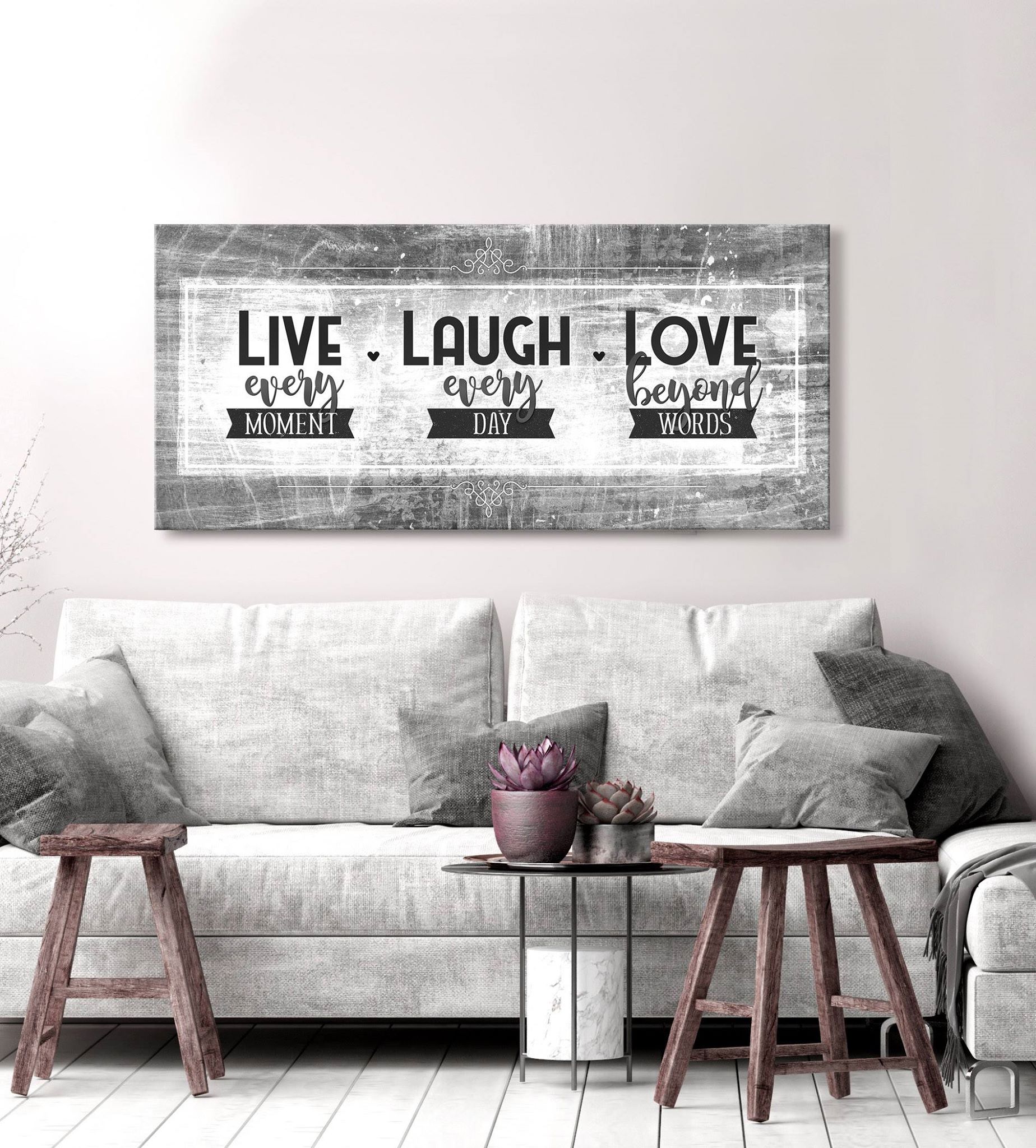Exclusive! Home Wall Art - Live Every Moment Laugh Every Day V3 (Wood Frame, Ready To Hang)