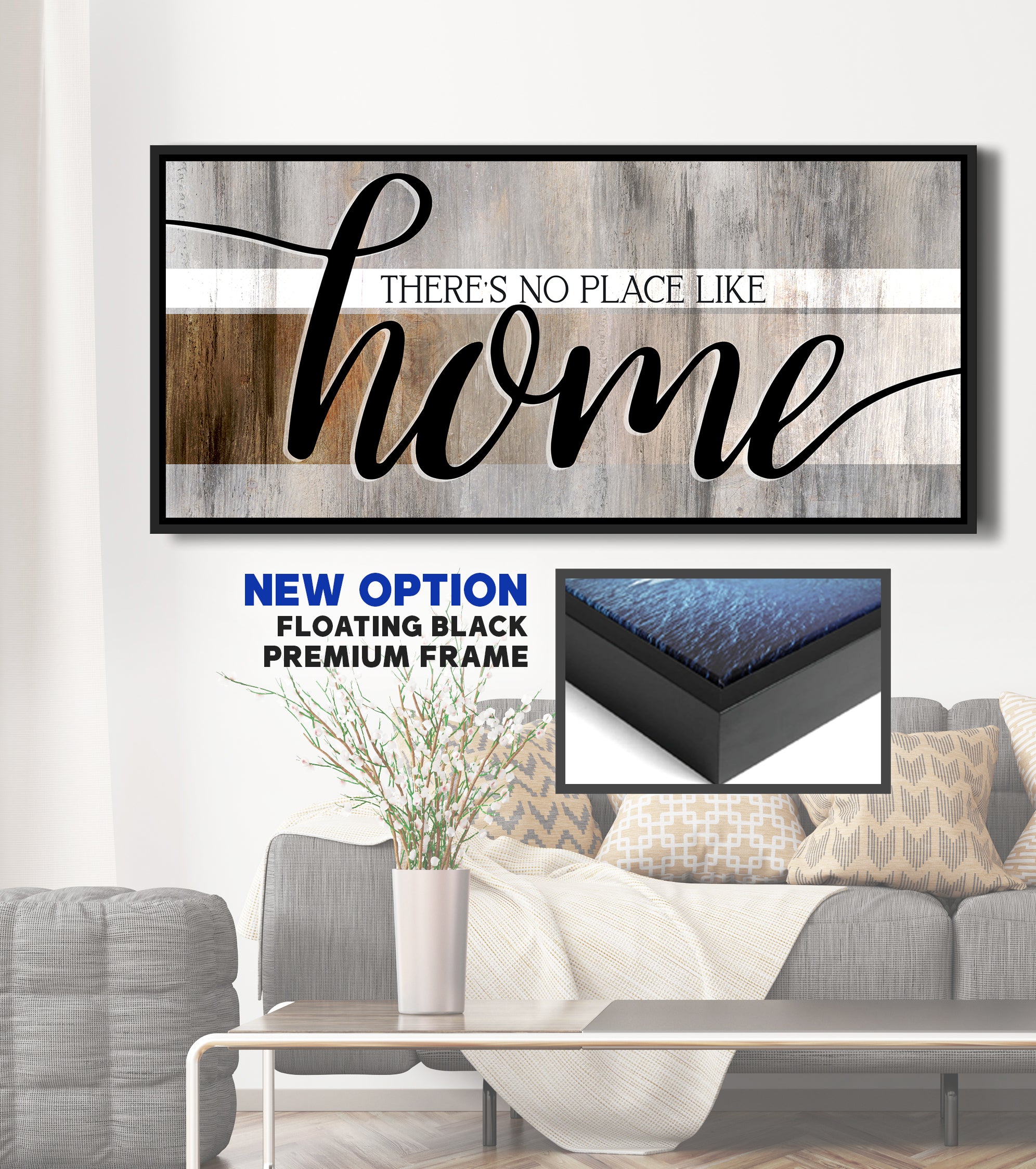 Exclusive Offer! Home Wall Art - 'There's No Place Like Home V9' with Wood Frame, Ready to Hang