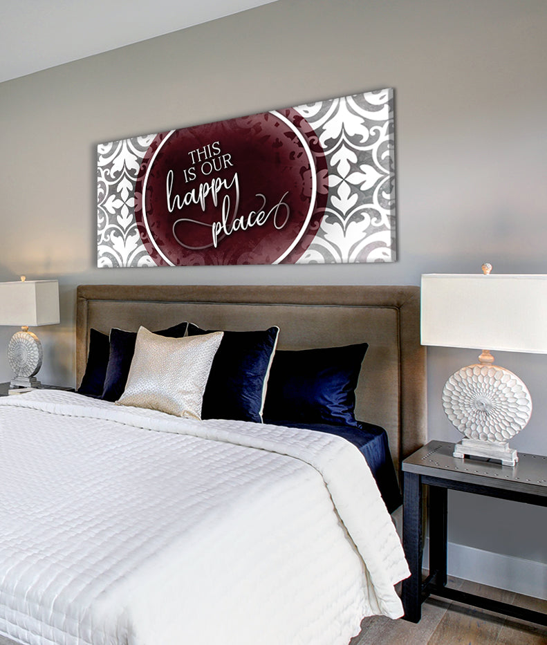 Hot Deal! 'This Is Our Happy Place V8' Home Wall Art with Wood Frame, Ready to Hang