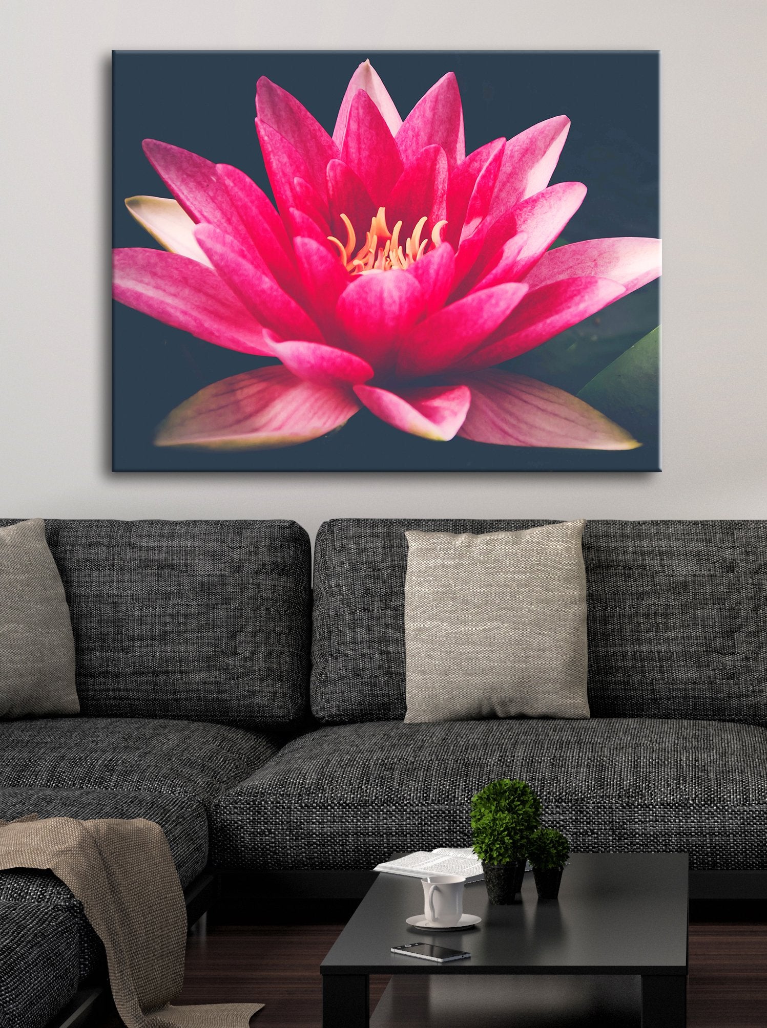 Exclusive Offer! Ready-to-Hang Pink Waterlily Flower Wall Art with Wood Frame