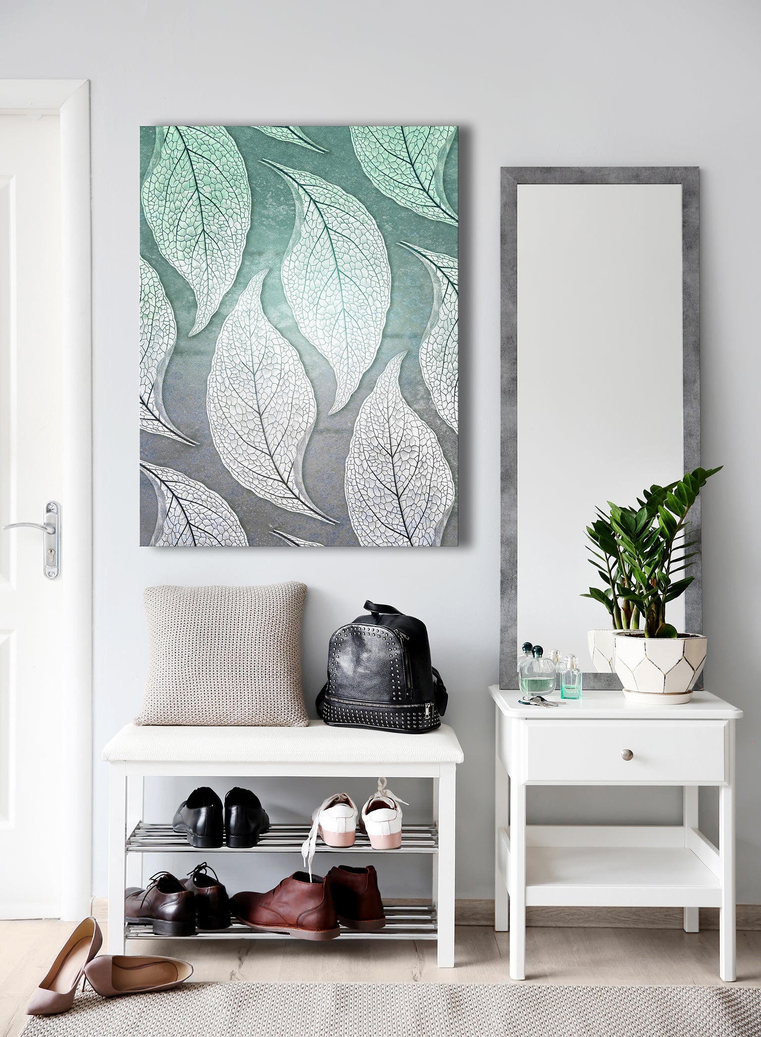 Exclusive Offer! White Leaves Wall Art with Wood Frame, Ready to Hang for Your Home