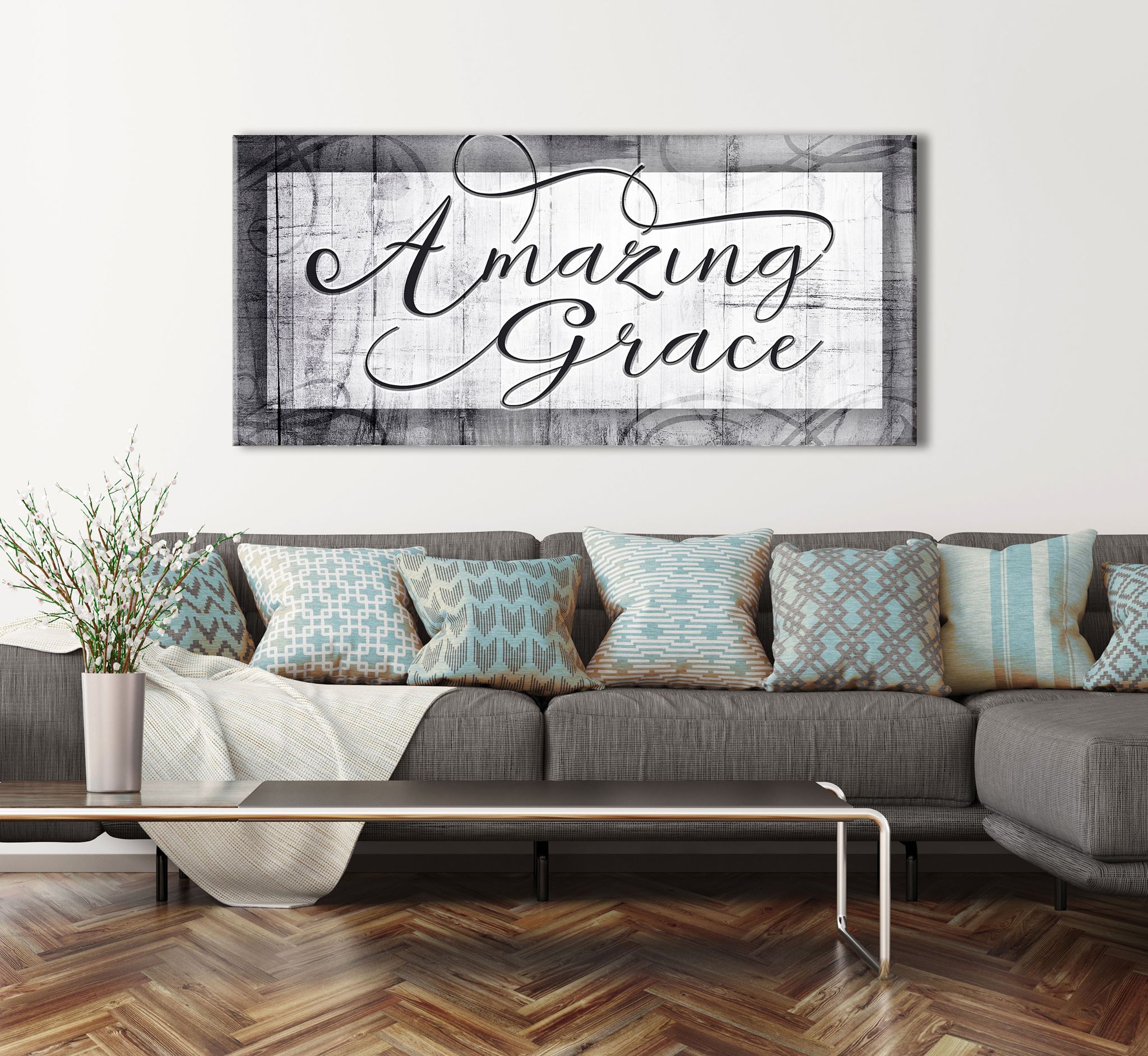 High - Quality Christian Wall Art: 'Amazing Grace V8' with Wood Frame, Ready to Hang