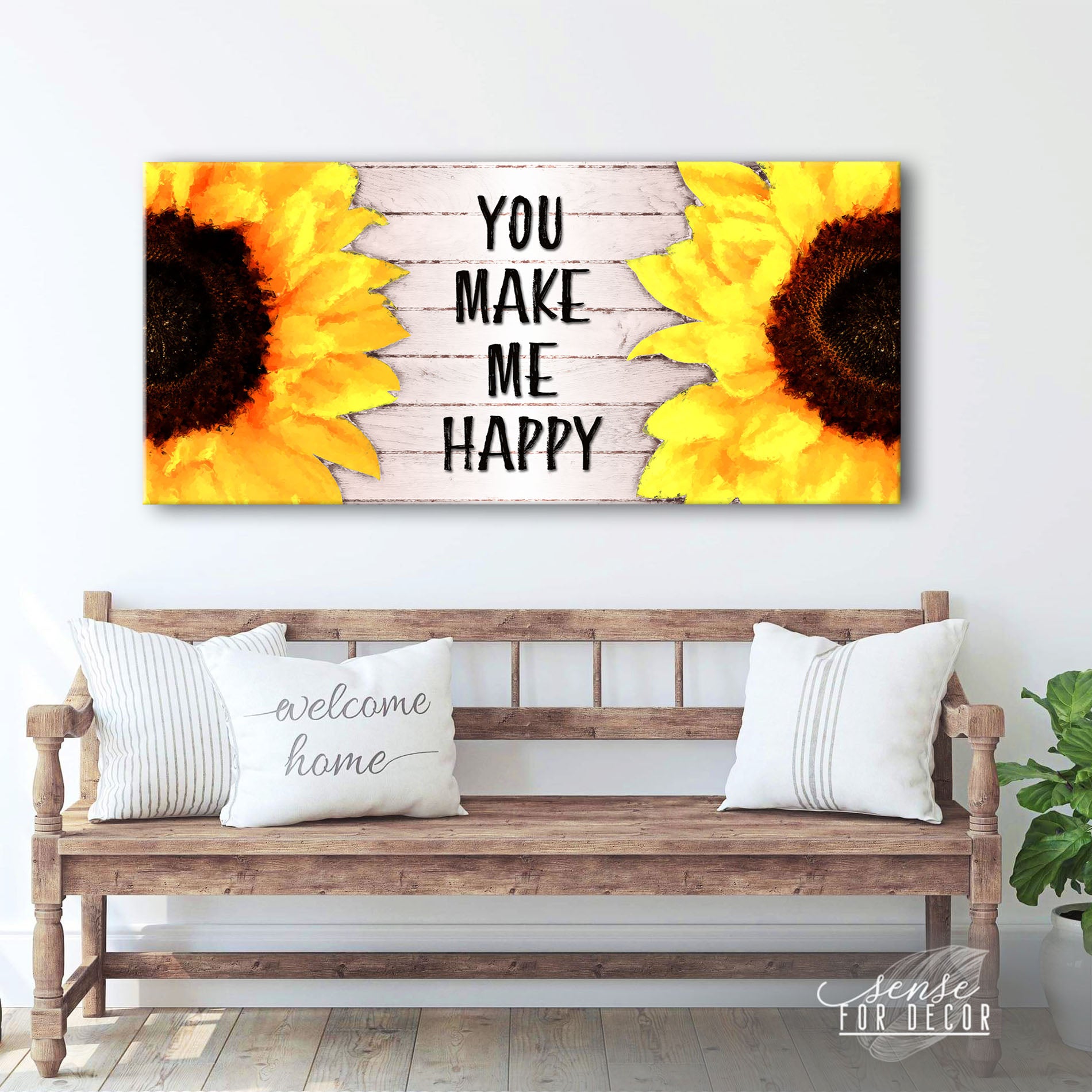 Exclusive Couples Wall Art - 'You Make Me Happy V3' with Wood Frame, Ready to Hang, Buy 2 Save 20%