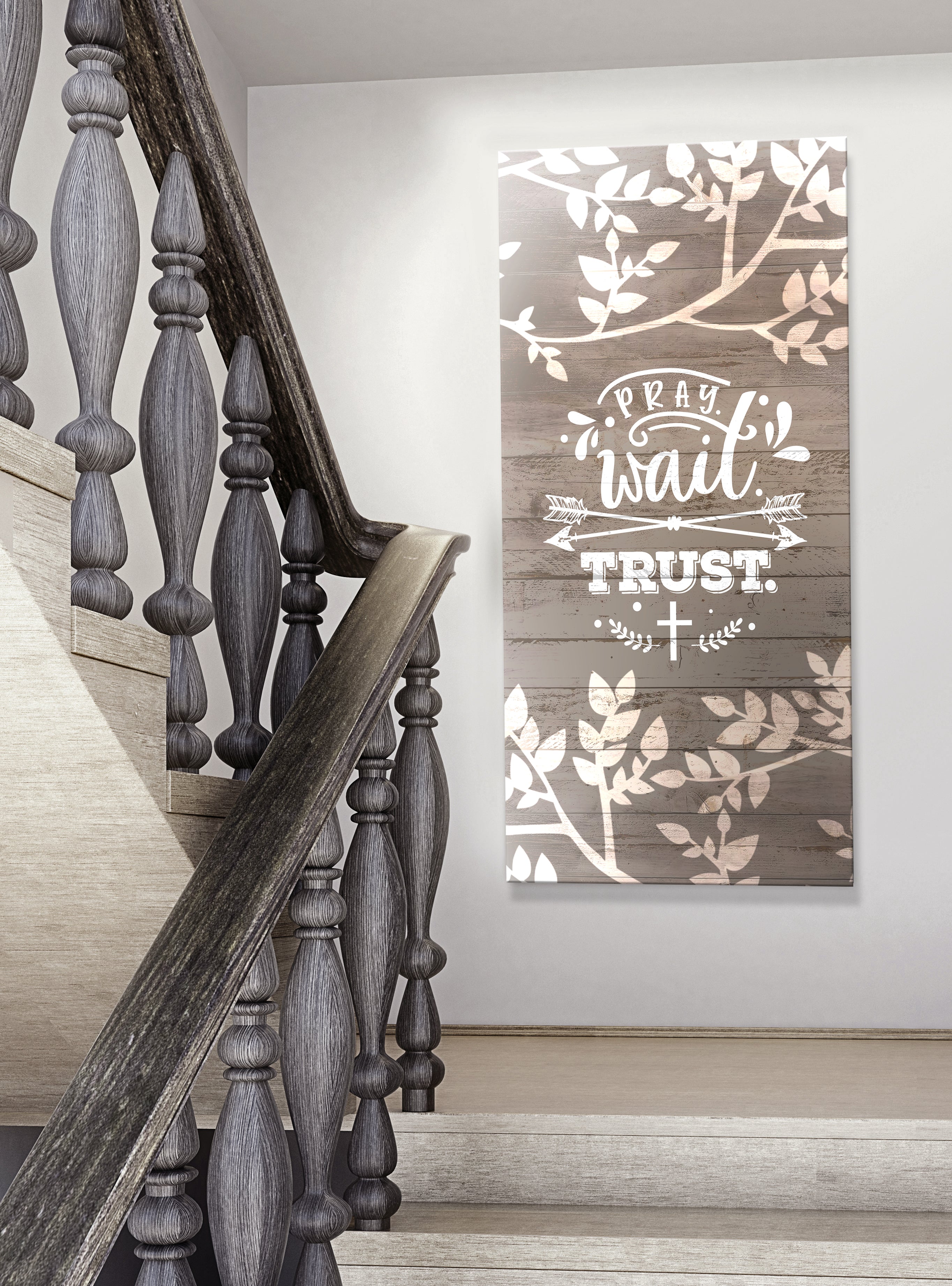 Christian Wall Art: Pray Wait Trust V5 - Wood Frame, Ready To Hang! Buy 2, Save 20%