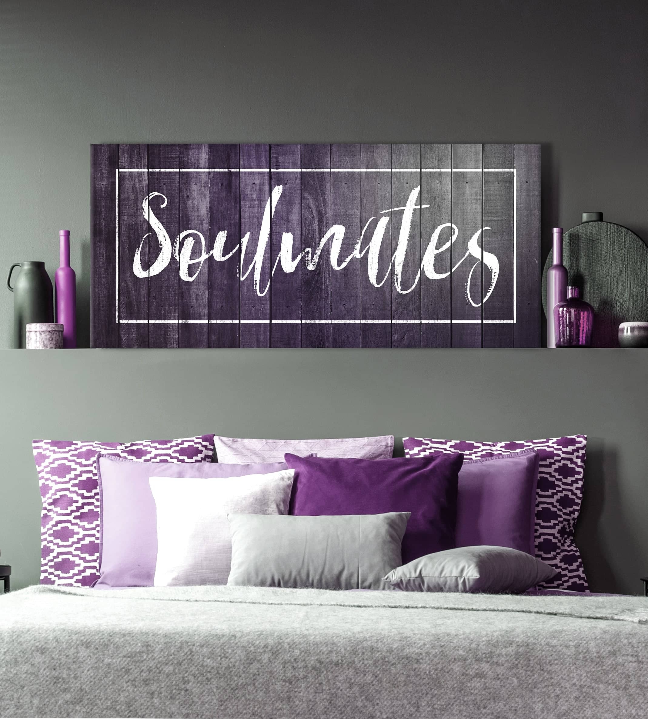 Hot Deal! Bedroom Wall Art - Ready - to - Hang Soulmates Wall Art with Wood Frame