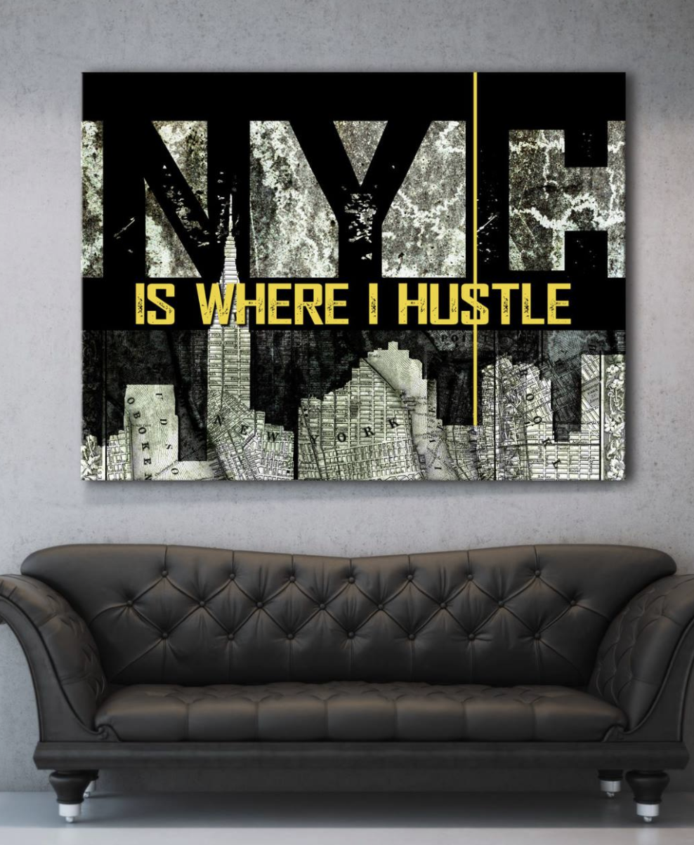 High - Quality NYC Hustler Business Wall Art on Canvas with Wood Frame, Ready to Hang