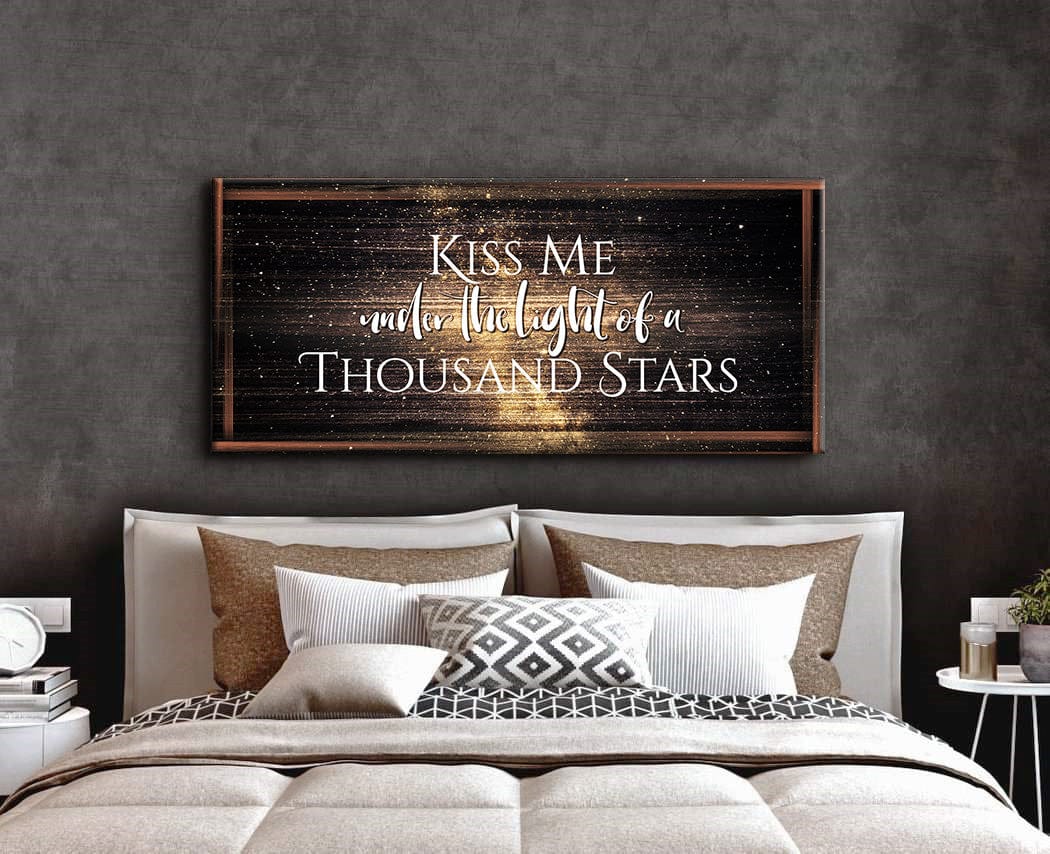 Ready - to - Hang Wood - Framed Couples Wall Art: Kiss Under A Thousand Star Lights V2