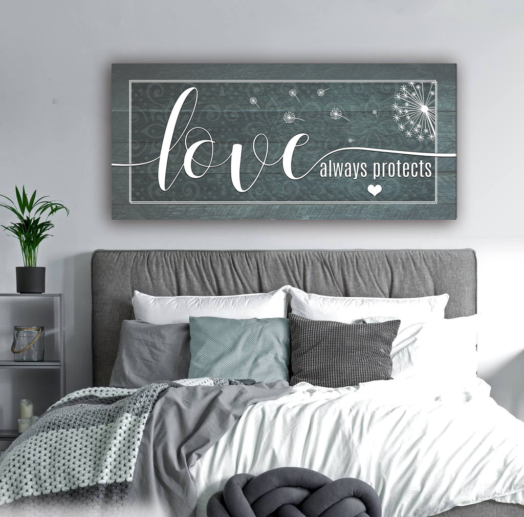 High - Quality Wood - Framed Couples Wall Art: Love Always Protect (Ready To Hang)