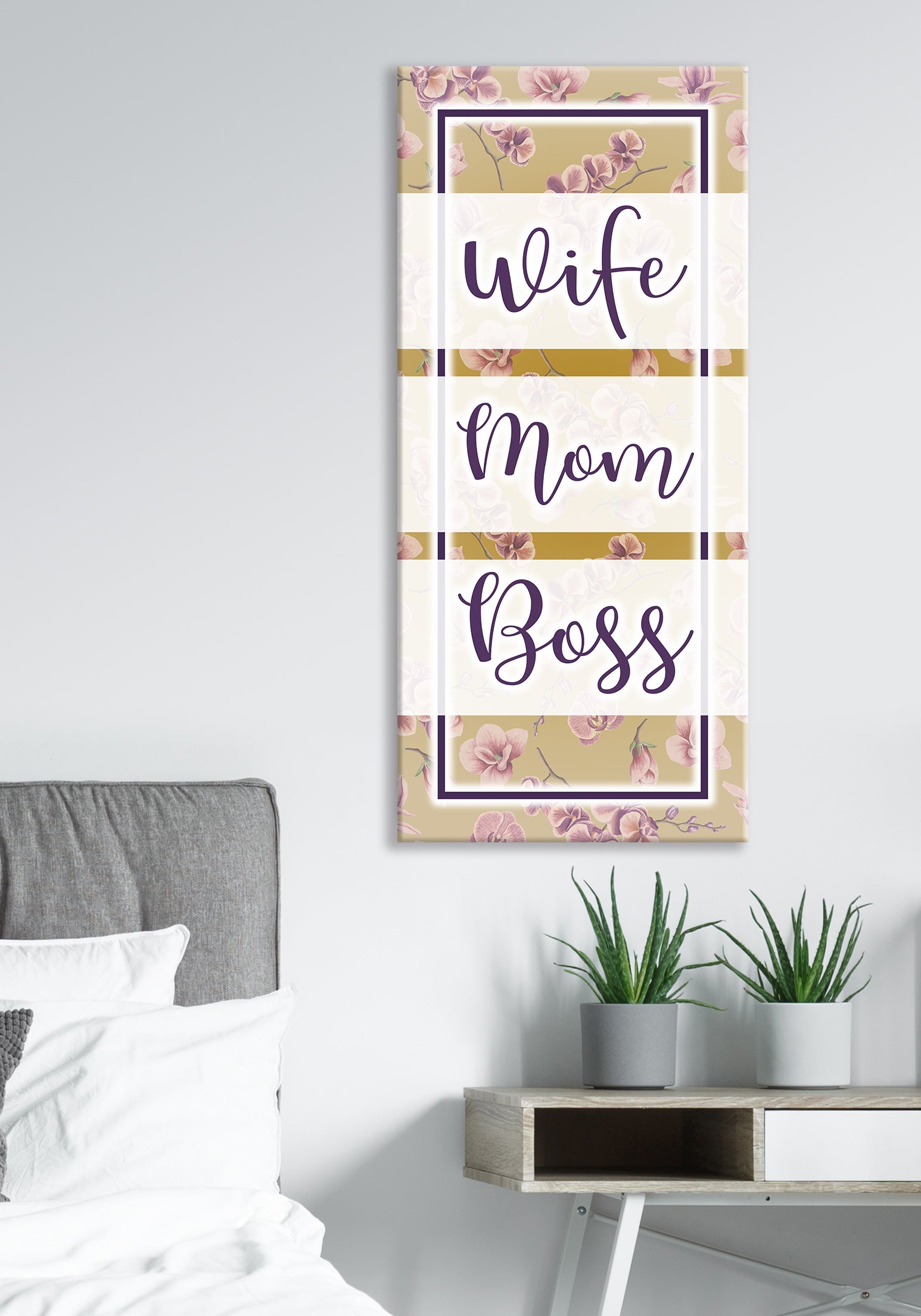 High - Quality Wood - Framed Wall Art for Moms: Wife, Mom, Boss (Ready To Hang)