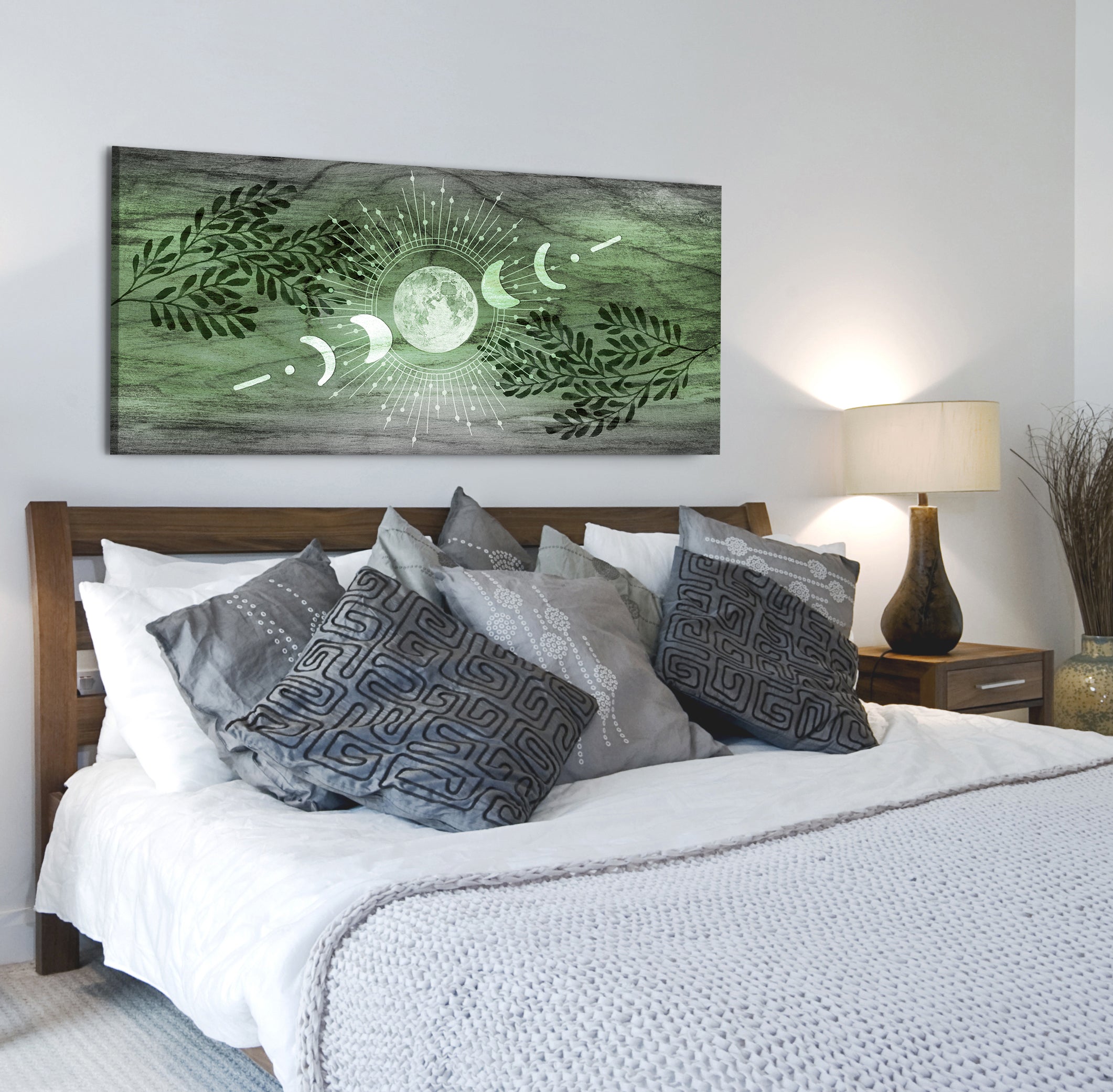Ready-to-Hang Boho Moon Phases V2 Wall Art with Wood Frame