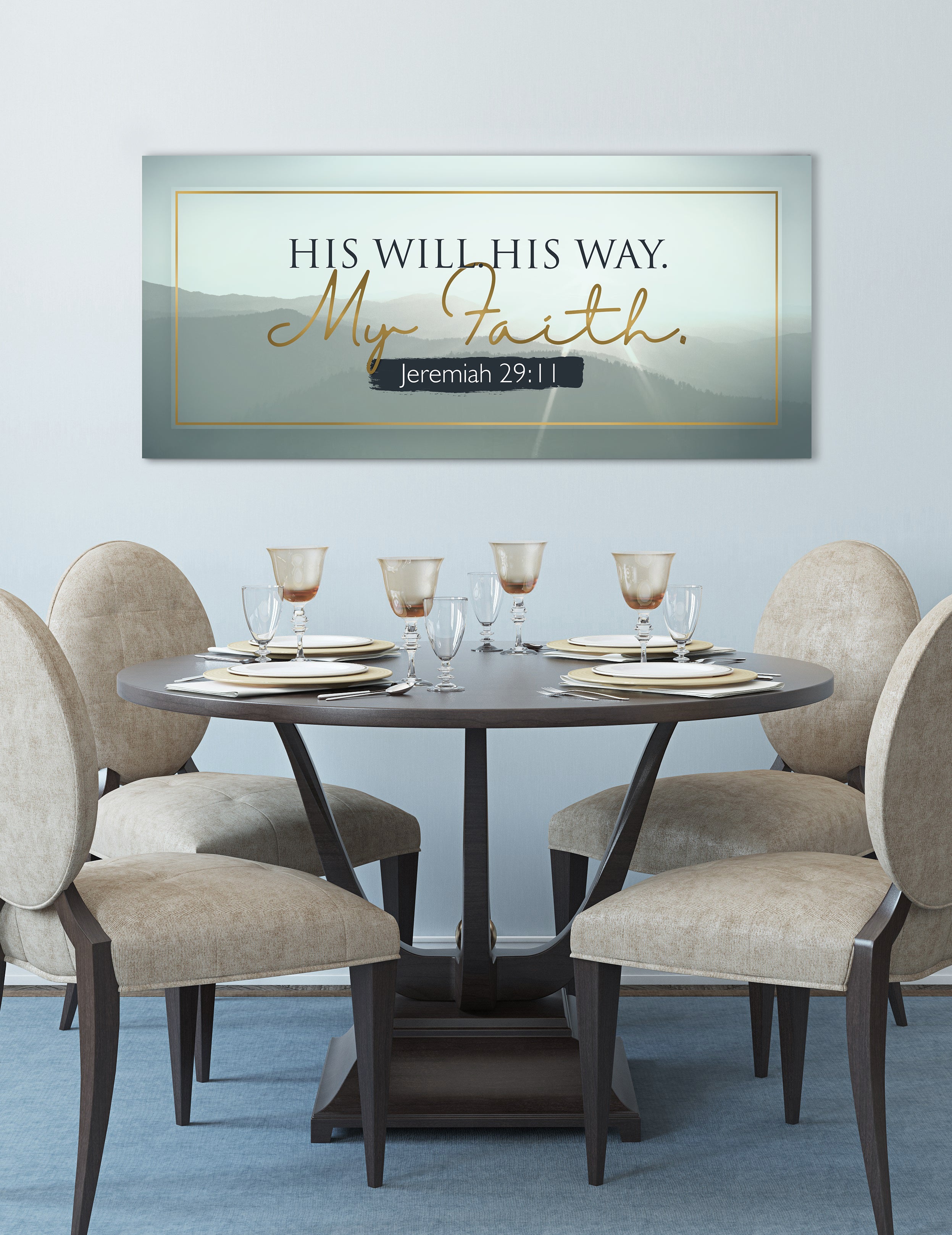 Christian Wall Art: 'His Will His Way My Faith' with Wood Frame, Ready to Hang - Buy 2 Save 20%