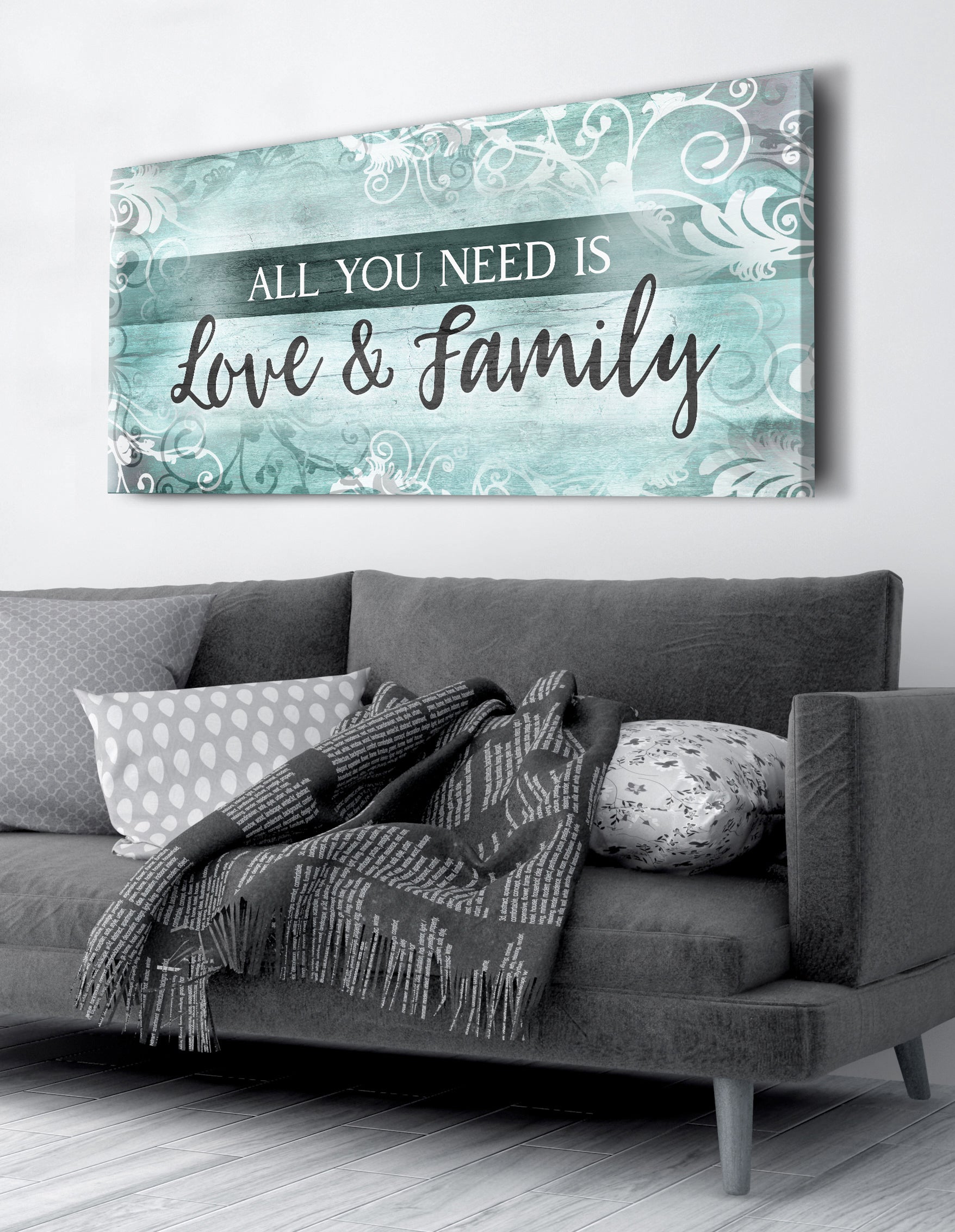 High - Quality Family Wall Art: 'All You Need Is Love And Family' V2 with Wood Frame, Ready to Hang