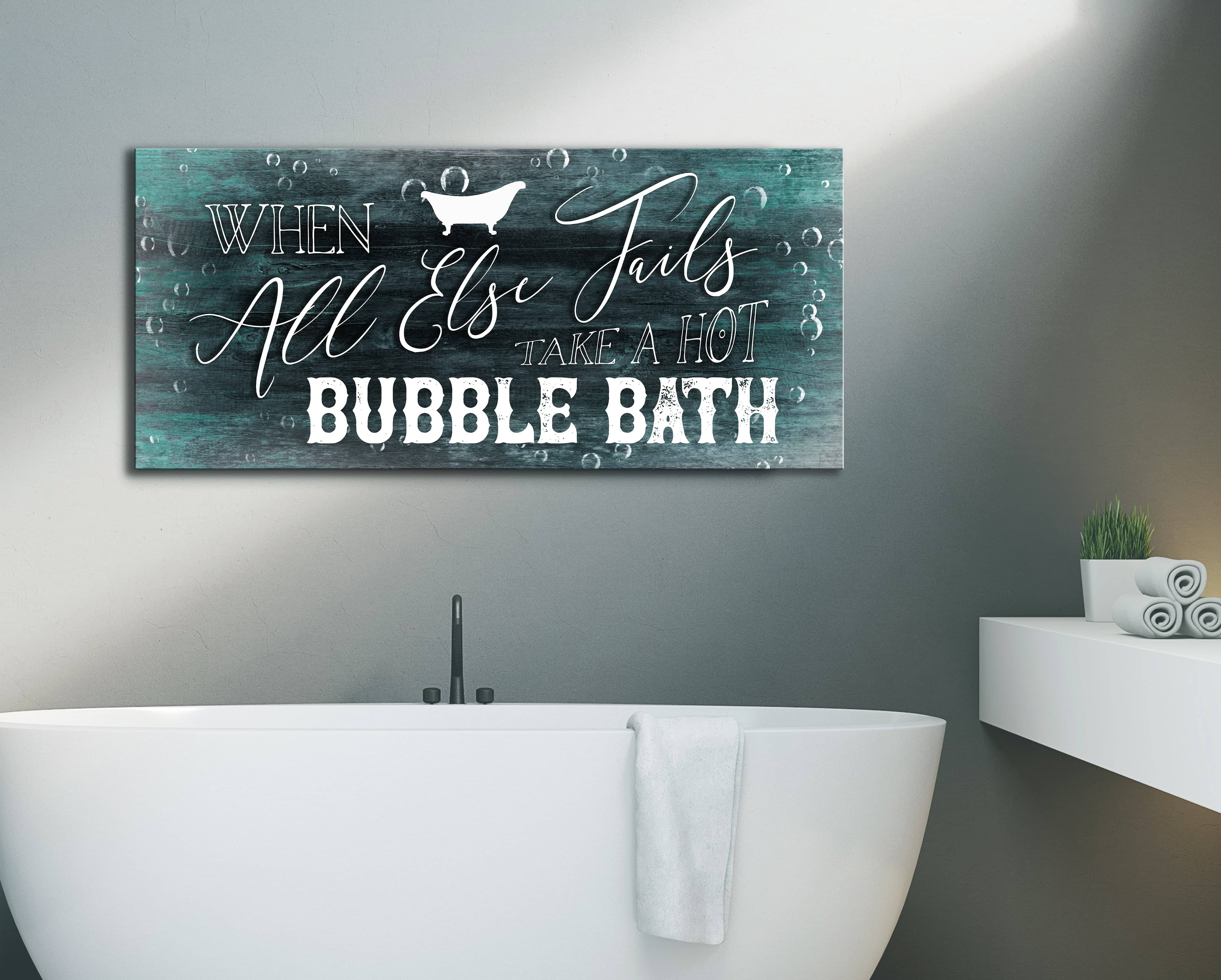 Ready-to-Hang Bathroom Wall Art with Wood Frame: Relax in a Hot Bubble Bath