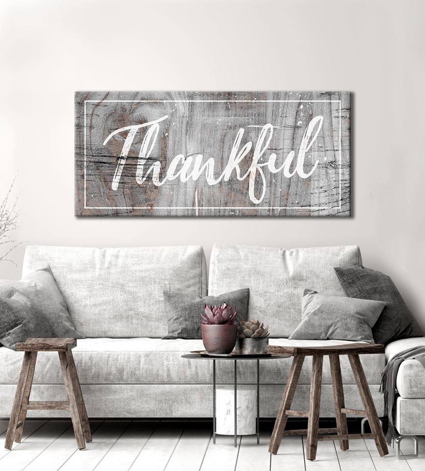 Exclusive Offer! Ready - to - Hang Wood - Framed Home Wall Art: Thankful V2