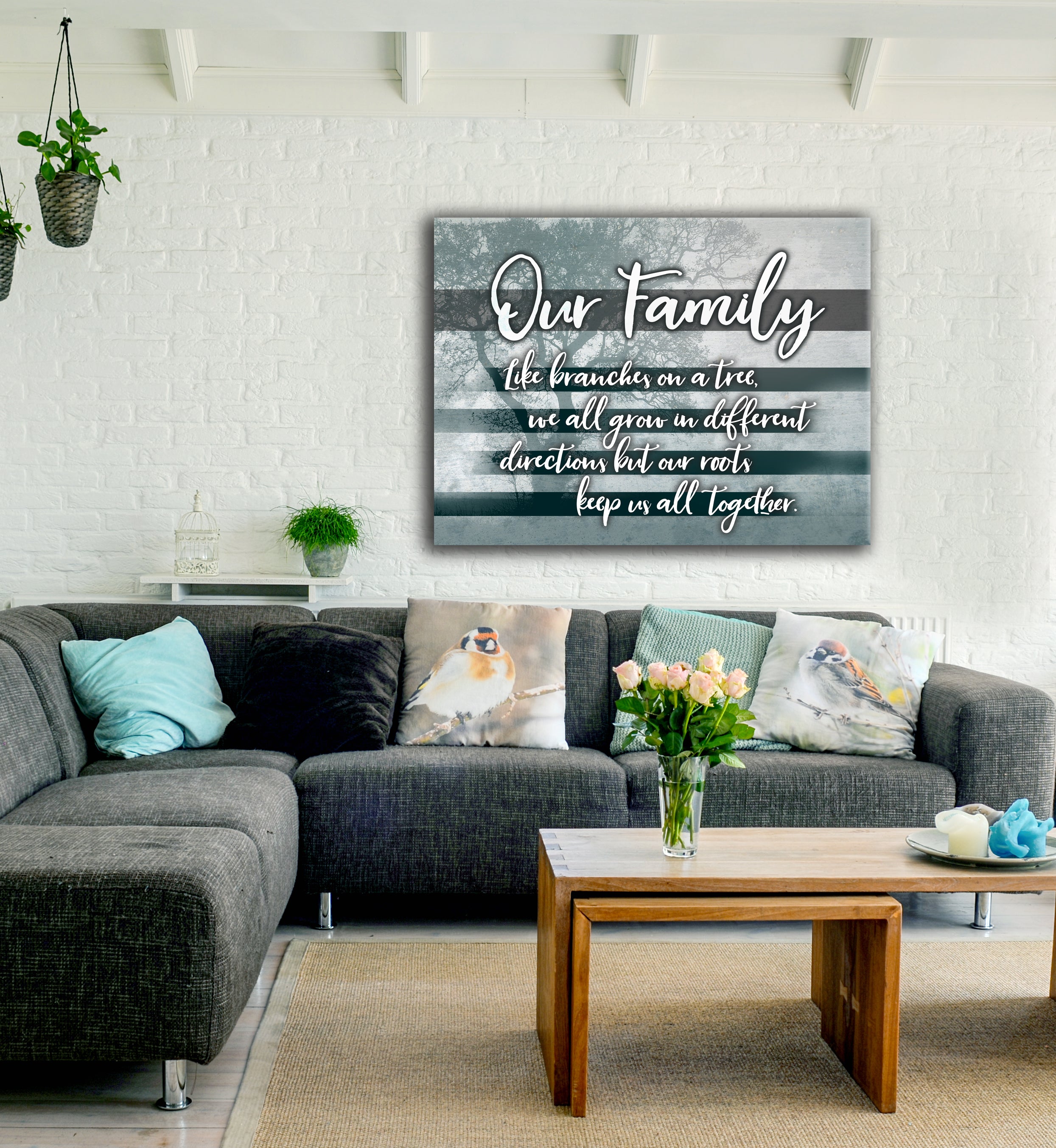 High - Quality Wood - Framed Family Wall Art: Our Family Like Branches, Ready To Hang