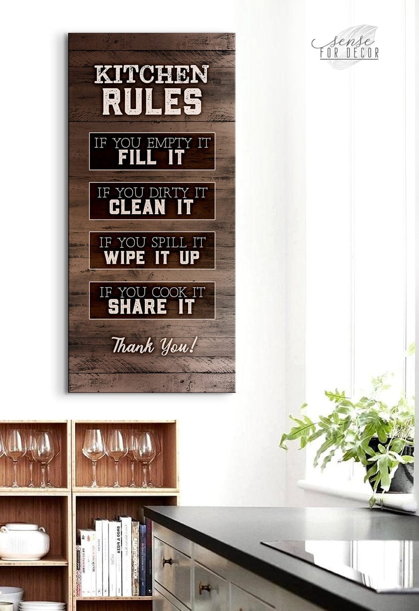 Kitchen Wall Decor: Ready-to-Hang Kitchen Rules Sign V2 with Wood Frame - Buy 2 Save 20%