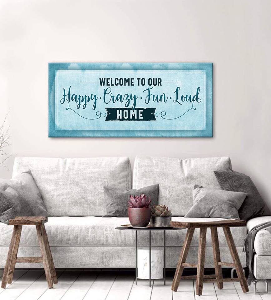 Family Wall Art: Welcome To Our Happy Crazy - Wood Frame, Ready To Hang! Buy 2 Save 20%