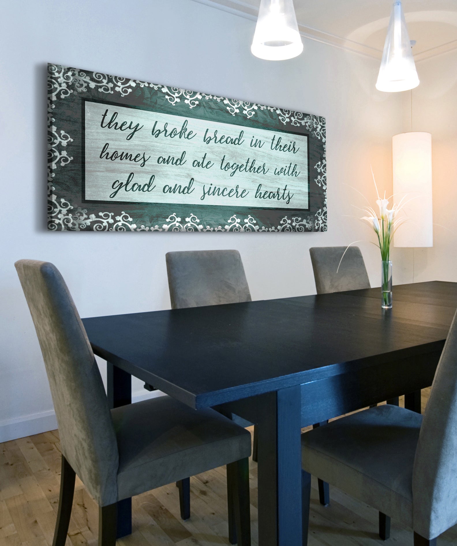 Hot Sale! Christian Wall Art - 'They Broke Bread In Their Homes V2' with Wood Frame, Ready to Hang