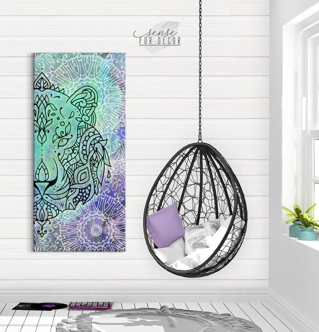 Hot! Tiger Boho Half Face Animal Wall Art - Wood Frame, Ready To Hang
