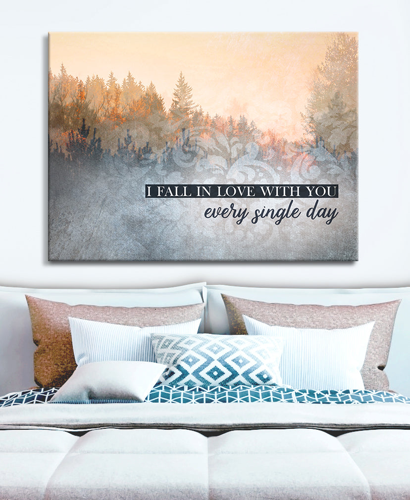 High - Quality Couples Wall Art: Fall in Love Daily V2 with Wood Frame, Ready to Hang