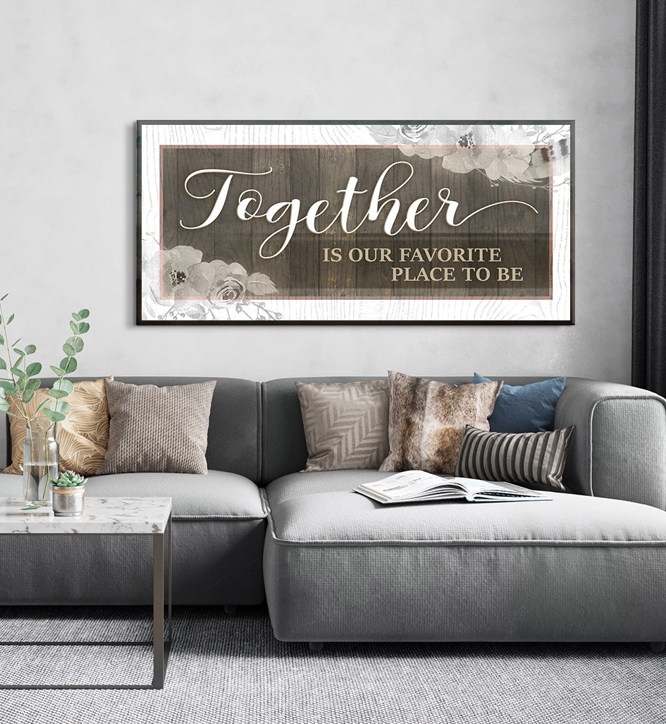 High - Quality Couples Wall Art 'Together is Our Favorite Place' V6 with Wood Frame, Ready to Hang