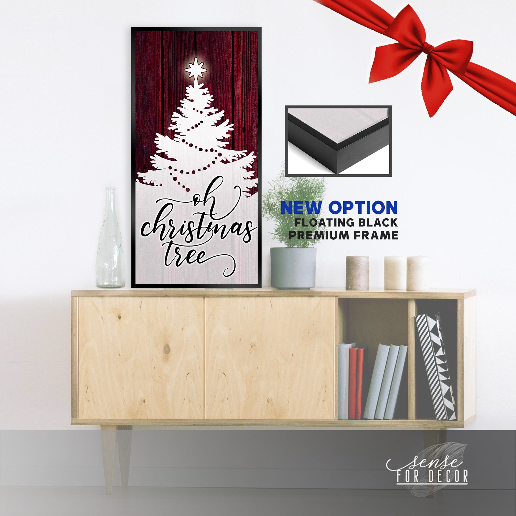 High - Quality Oh Christmas Tree V2 Holiday Wall Art with Wood Frame, Ready to Hang