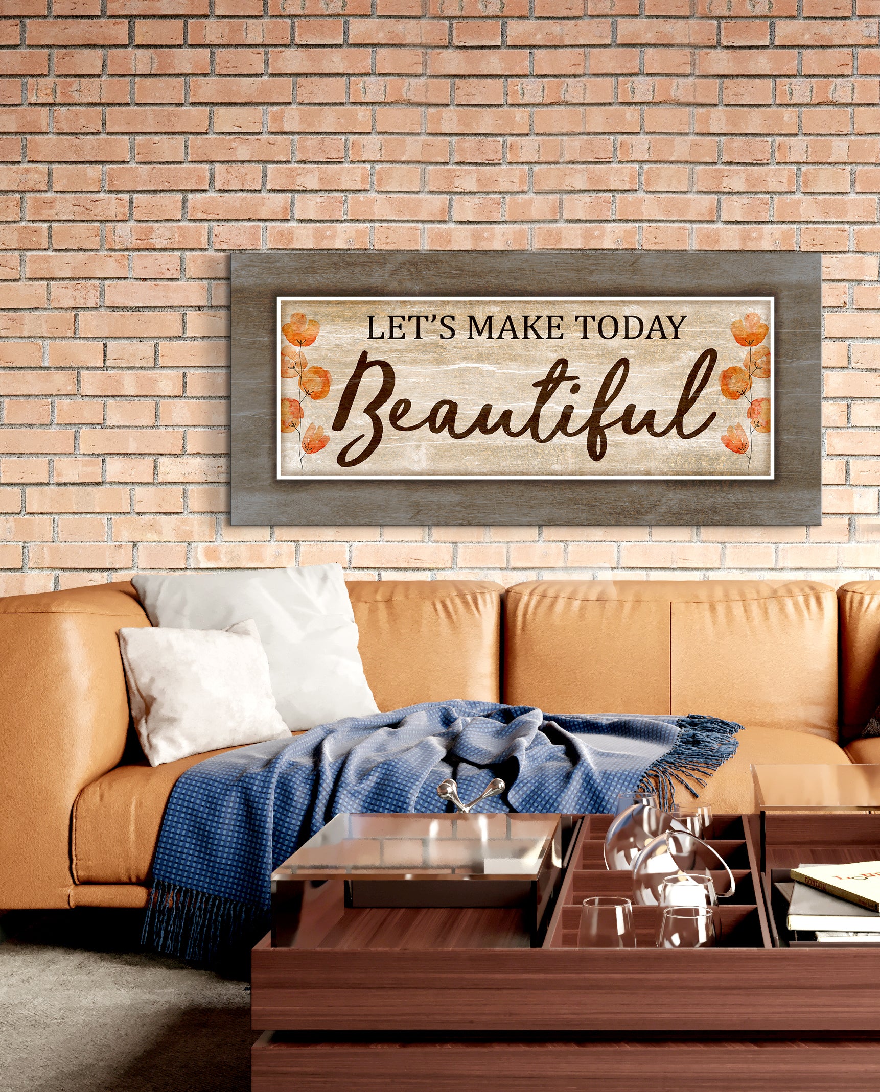 High - Quality Christian Wall Art: 'Let's Make Today Beautiful' with Wood Frame, Ready to Hang