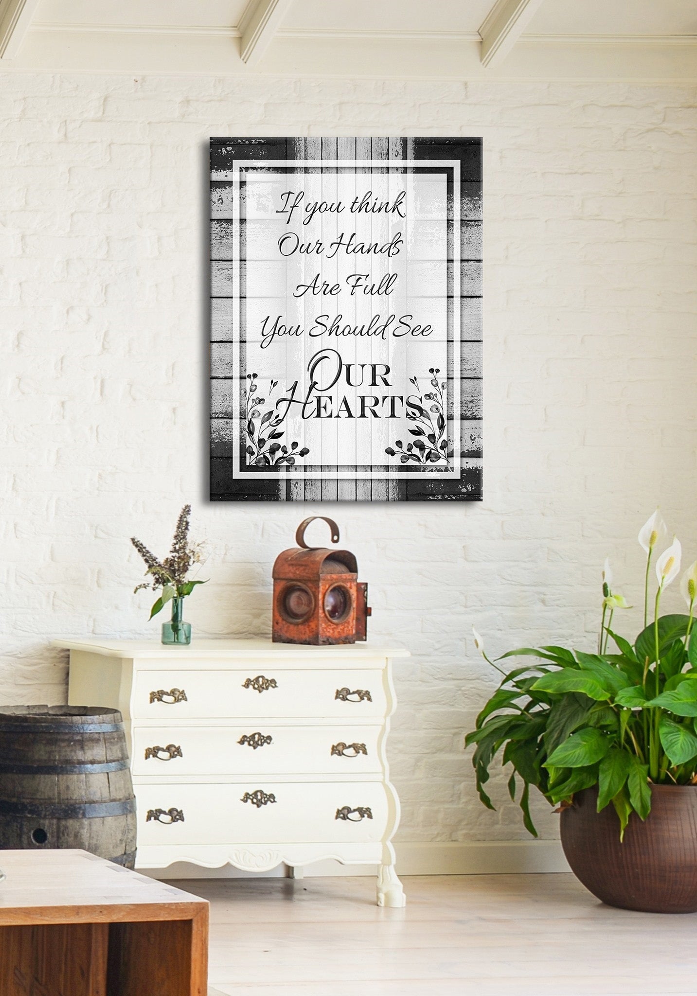 Hot Deal! High - quality Wood - framed Home Wall Art 'If You Think Our Hands Are Full V3' Ready To Hang
