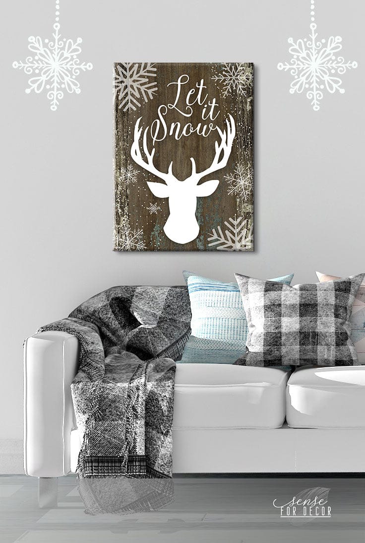 Holiday Snow-Themed Wall Art V6 with Wood Frame, Ready to Hang