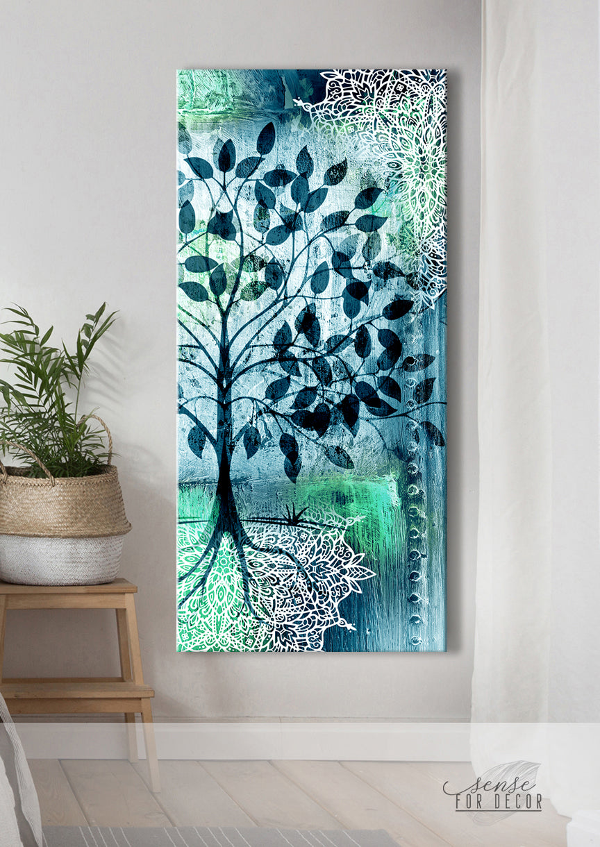Boho Tree Wall Art V2 with Wood Frame (Ready to Hang) - Great Deal!