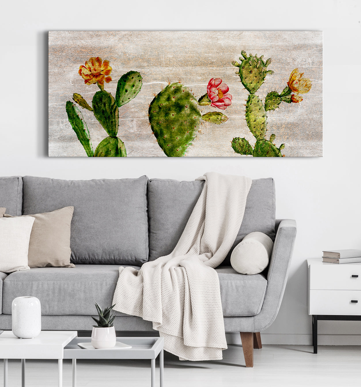 Limited Time Offer! Three Cactus Wall Art with Wood Frame, Ready to Hang