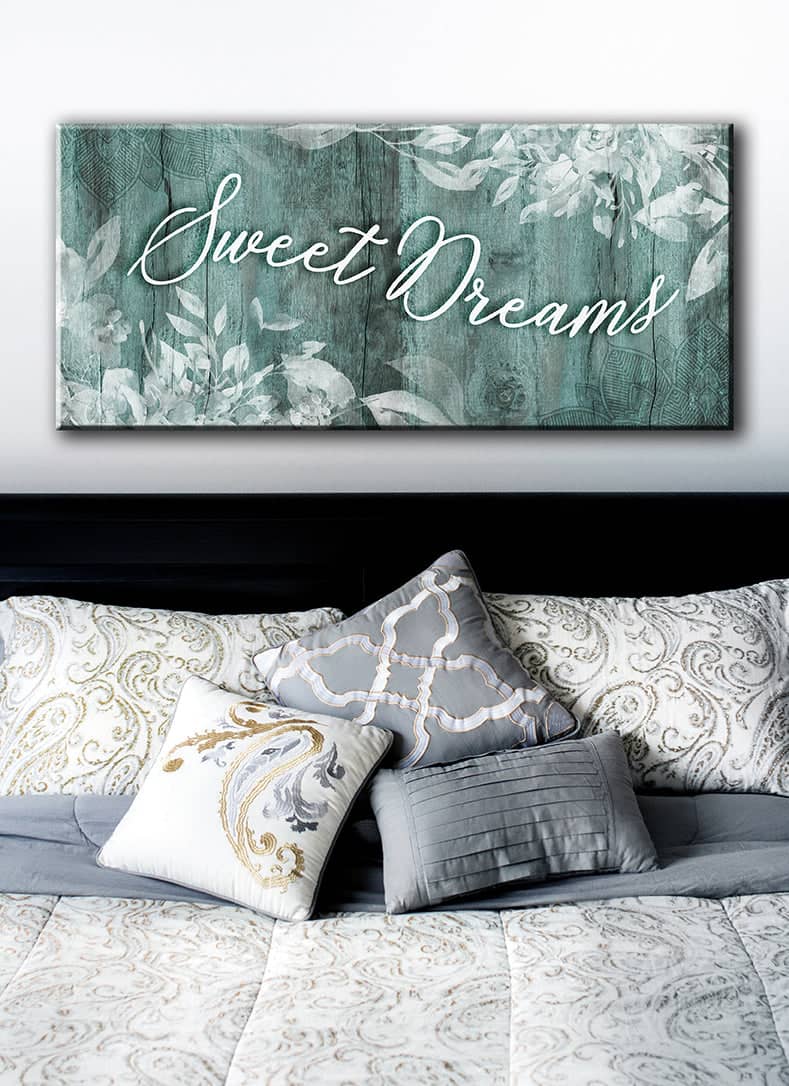 Ready-to-Hang Bedroom Wall Art: Sweet Dreams V4 with Wood Frame