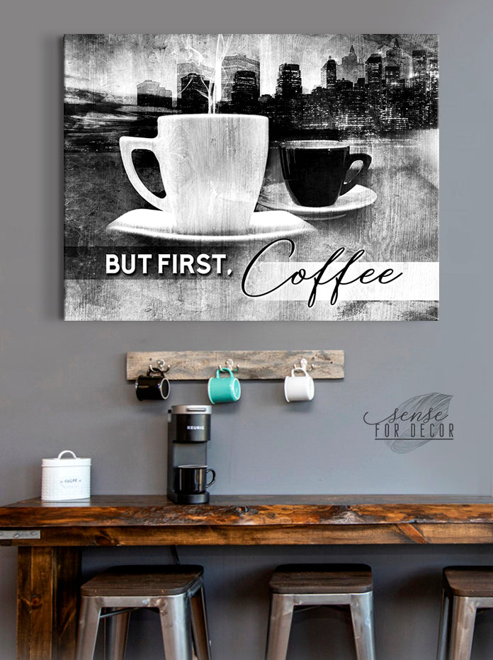 High - Quality Wood - Framed 'But First Coffee' Wall Art, Ready To Hang